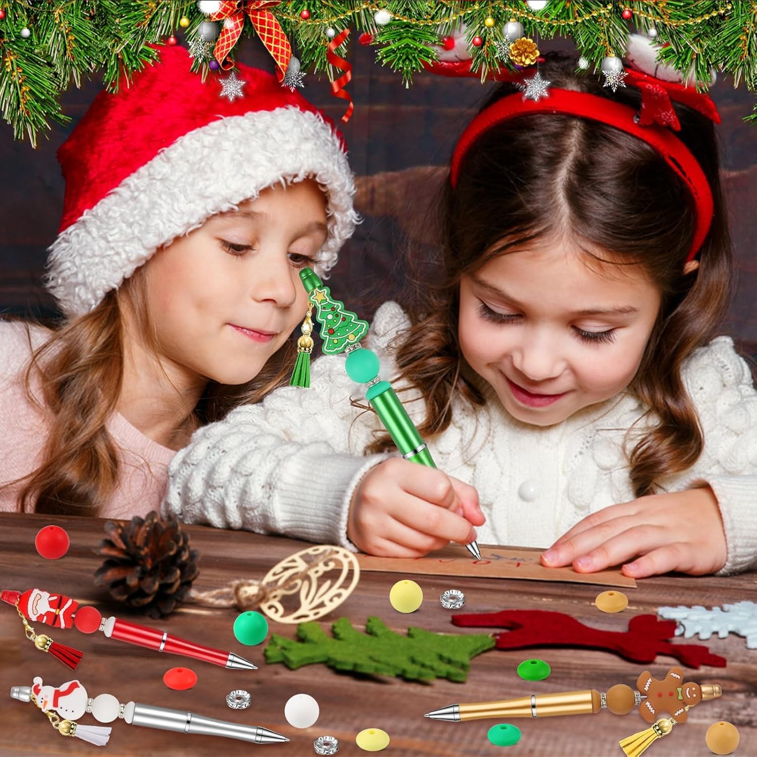 Christmas Beadable Pens, Plastic Beadable Pens with Multicolor