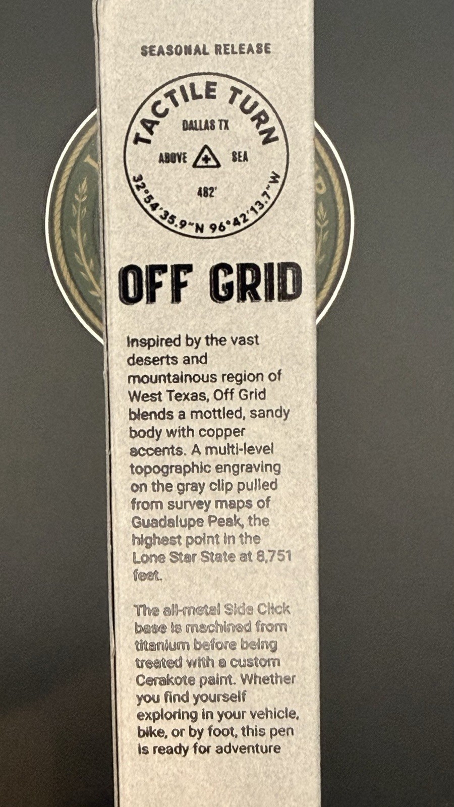 Tactile Turn Off Grid Side Click Pen Titanium Spring 2026 LE Standard | NiB