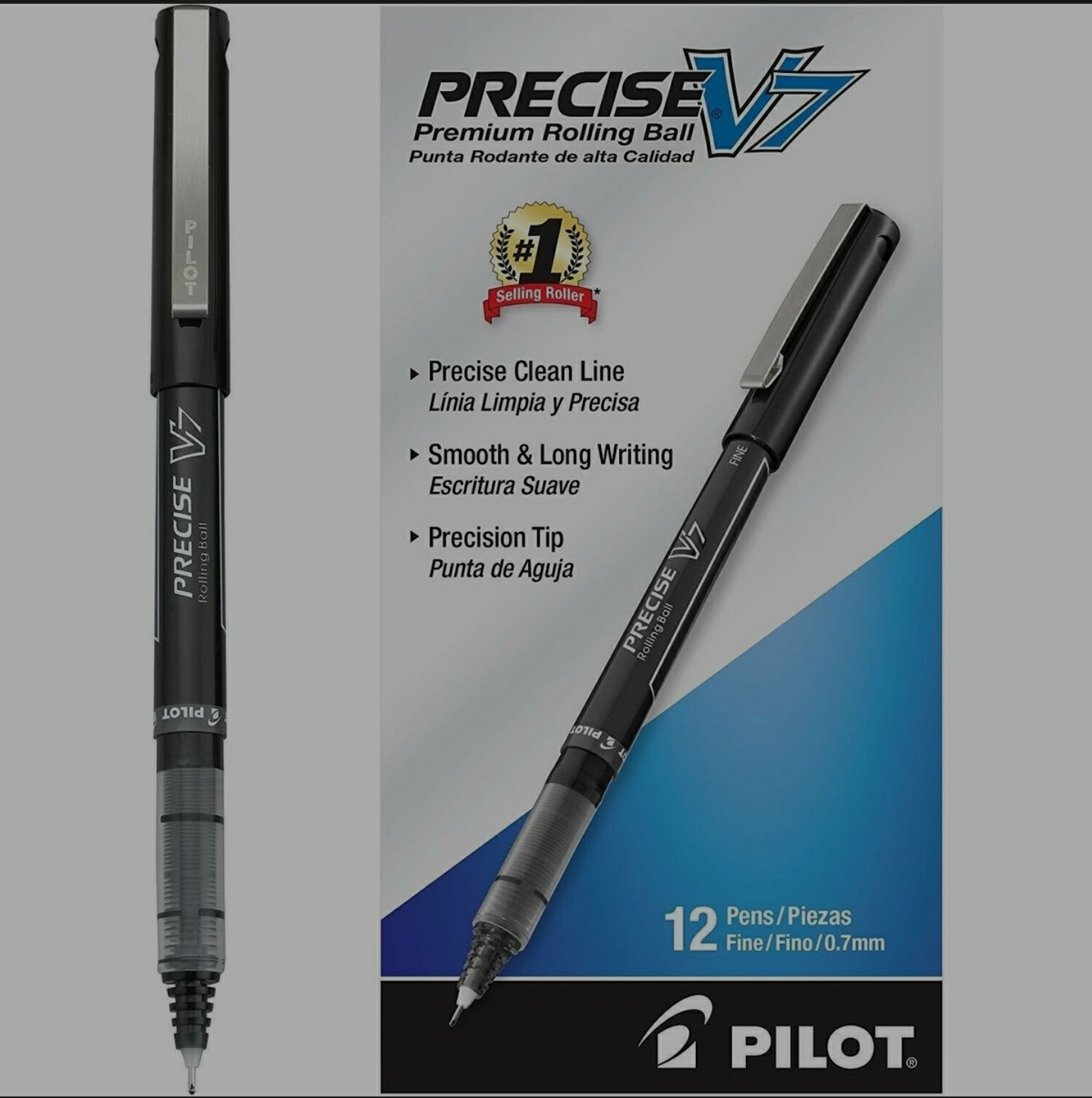 12 Pens- Pilot Precise V7 Stick Rolling Ball Pens, Precision Point Ink, .7mm