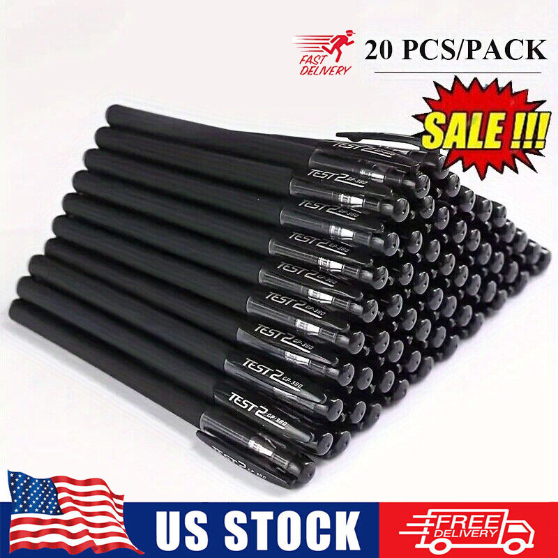 20PCS Ball Point Pens BLACK Gel Ink Pen Smooth Writing – 0.5mm Fine- Best Price⚡