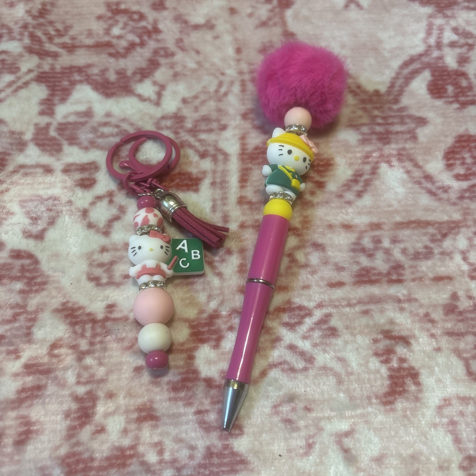 Homemade Hello Kitty Pen With Black Ink And Keychain