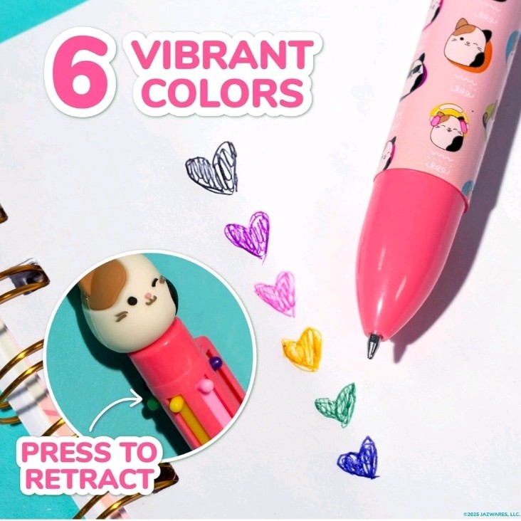 Kids Squishmallows Multicolor Pen Novelty Pen With 6 Inks and Cam the Cat Topper
