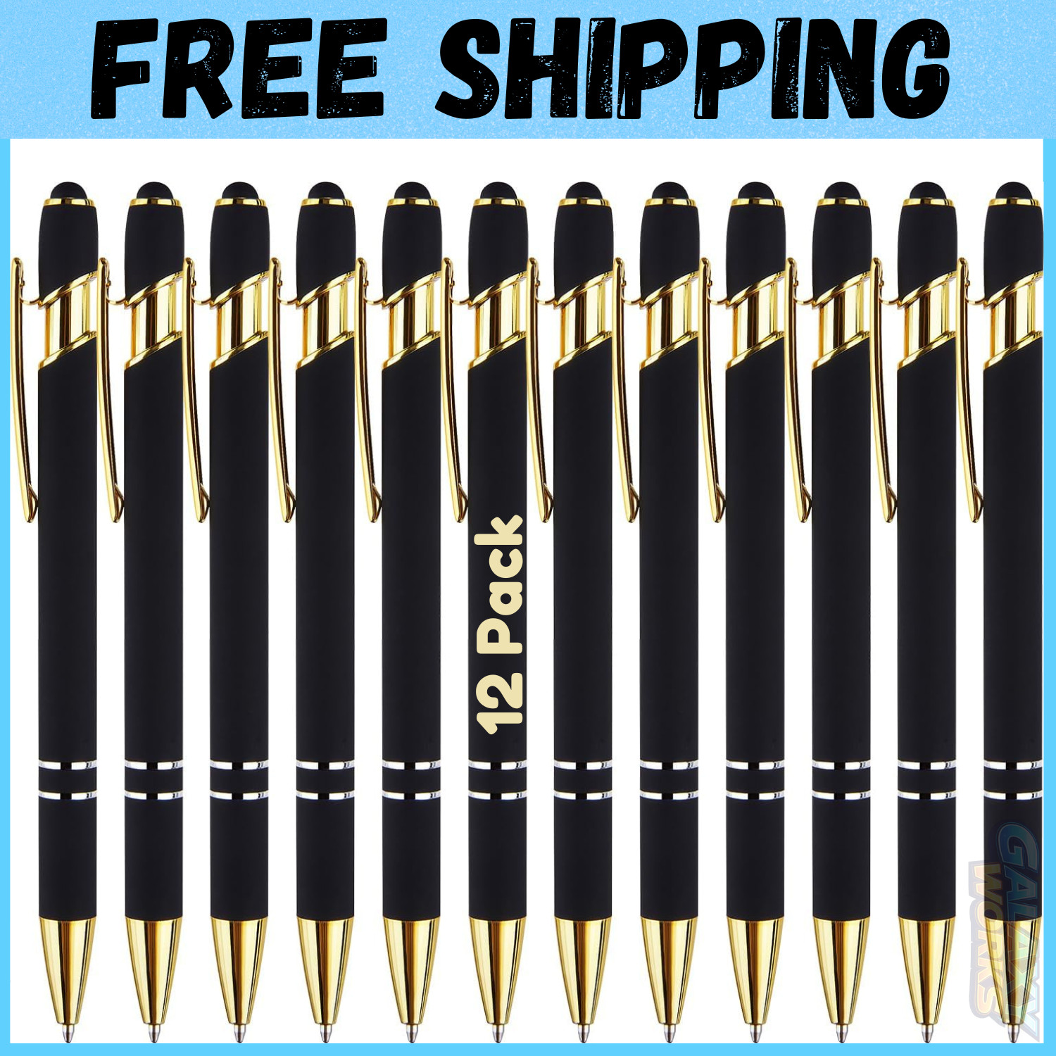 12 Pack Black Gold Ballpoint Pen with Stylus Tip 1.0 Mm Black Ink Smooth Writing