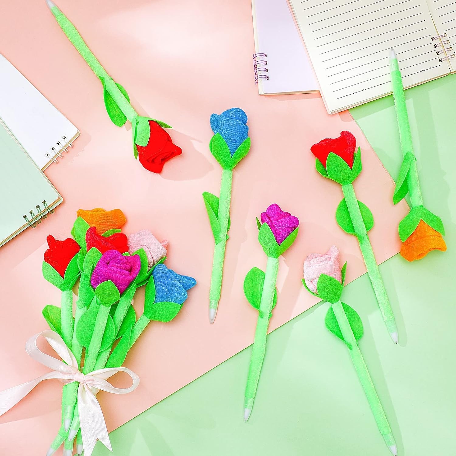 Charming Rose Plush Ballpoint Pens – Set of 24 for Celebrations and Parties