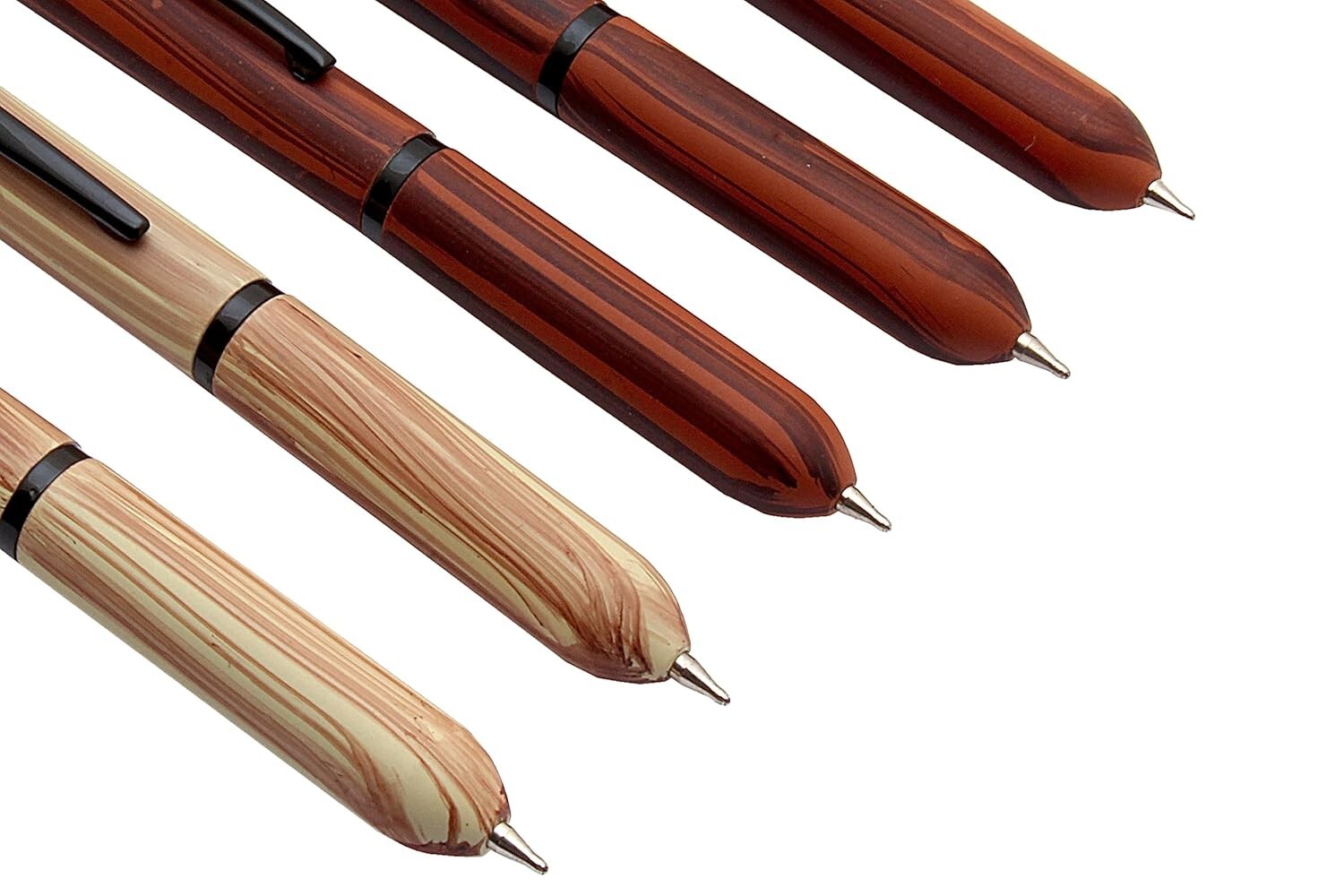Set Of 10 Mini Size Wood Texture BallPoint Pens Metal Body Blue Refill New