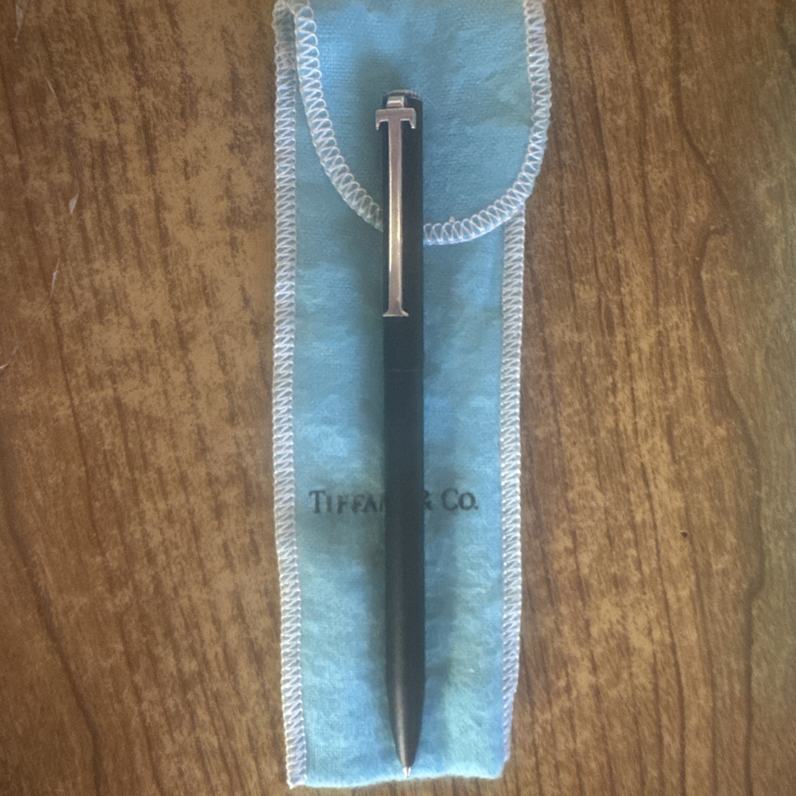 Tiffany & Co. Pen T Clip Black Enamel Sterling Silver 925 Clip With Box & Pouch