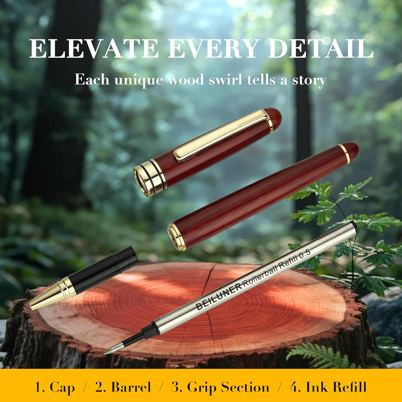 Wood Ballpoint Pen Writing Set, Rosewood, 0.5mm Fine Tip, Signature Gift, Office