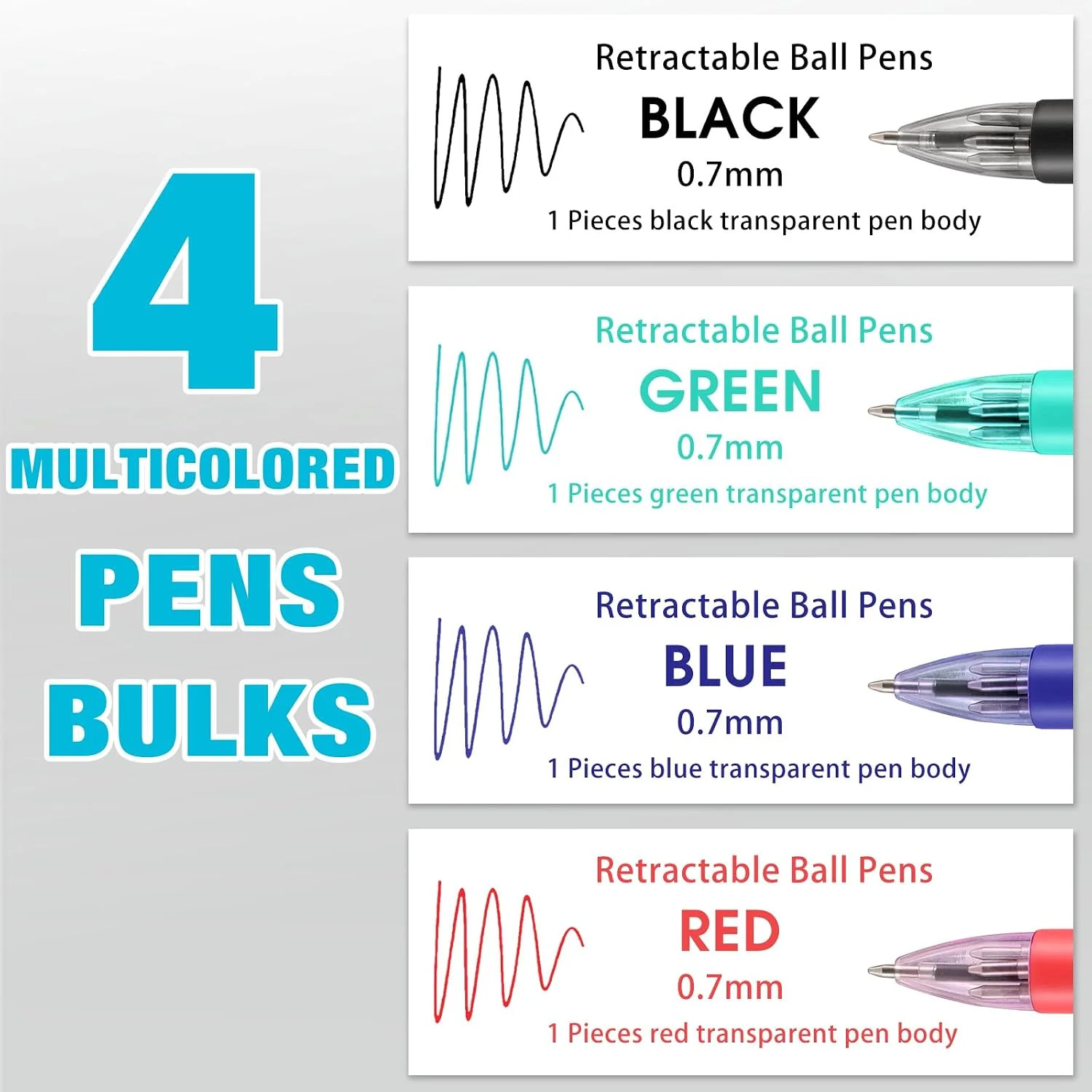 4 Peices Basic MultiColor Pen in One 4-Color Retractable Ballpoint Pens 0.7mm Sm