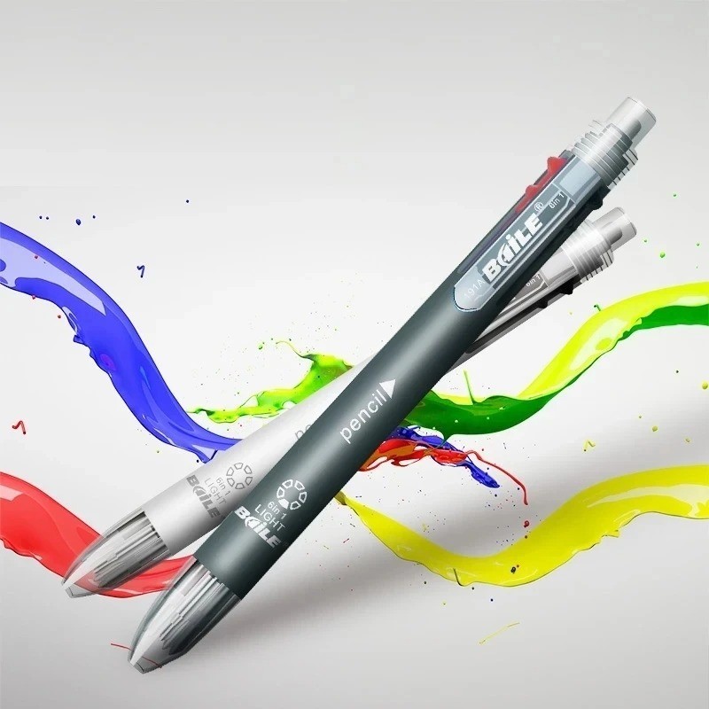 6 in 1 Multicolor Ballpoint Pens 5 Colors Ball Pen 1 Automatic Pencil with Erase