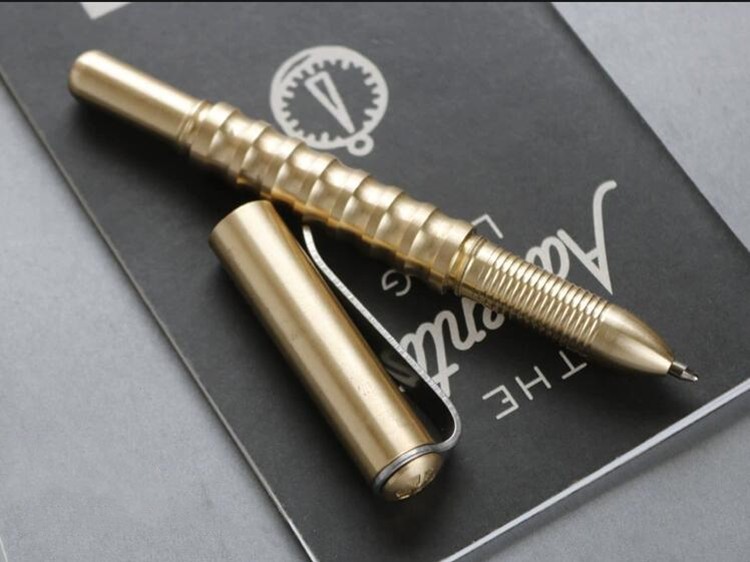 Retro Solid Brass Pocket Ballpoint Pen Signature Pen Portable Outdoor EDC Pen