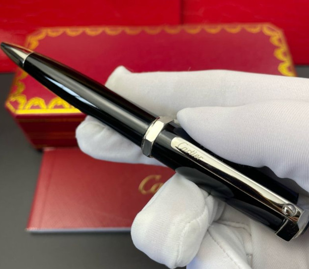 SALE Cartier Black Silver Ballpoint Pen Luxury Metal Writing Instrument Gift NIB