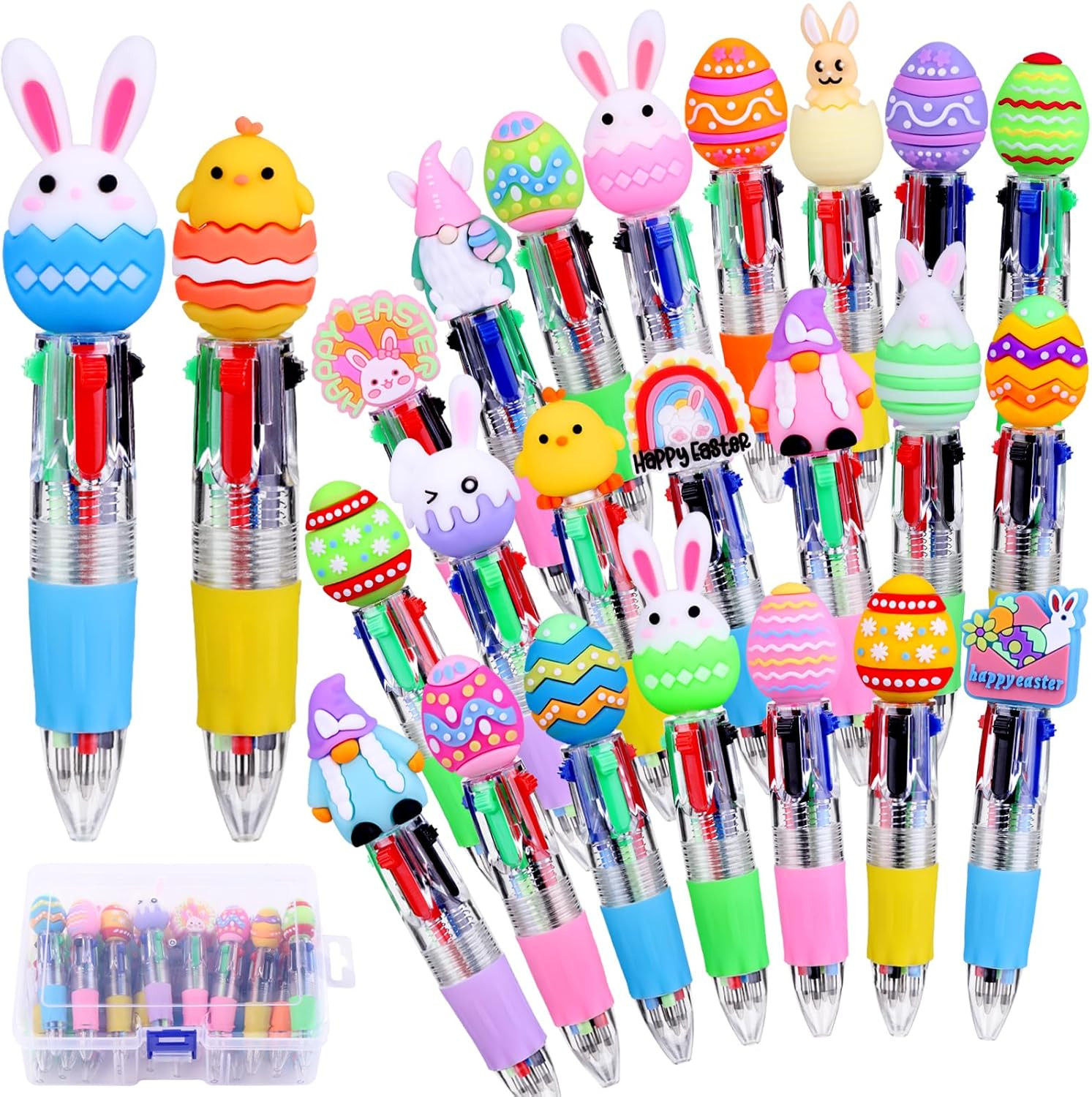 24PCS Easter Fun Pens Cute Multicolor Ballpoint Pens 4 Colors in 1 Kawaii Bunny
