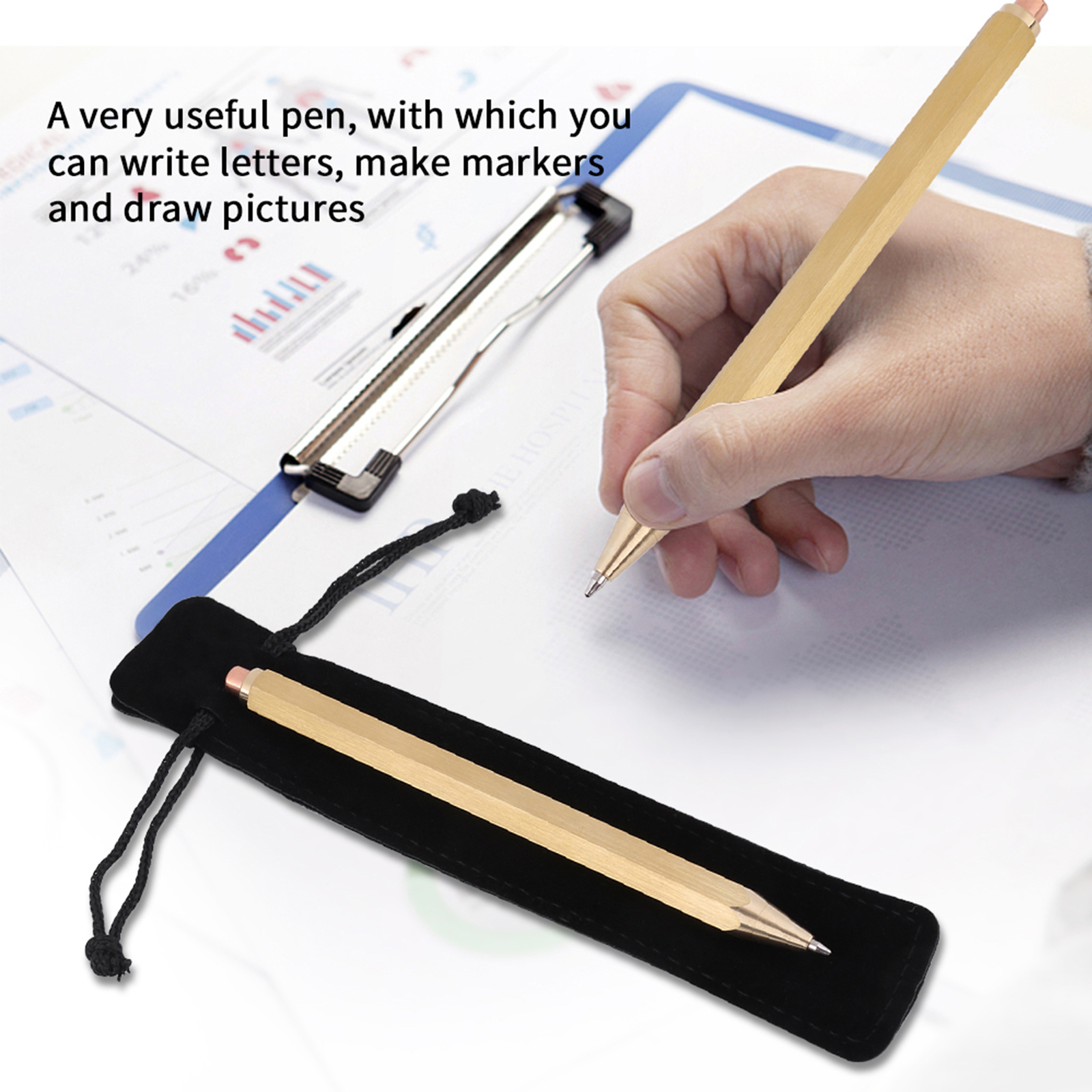 1PC Copper Brass Pen Spring Ballpoint Pen Writing Stationery Office Supplies♡
