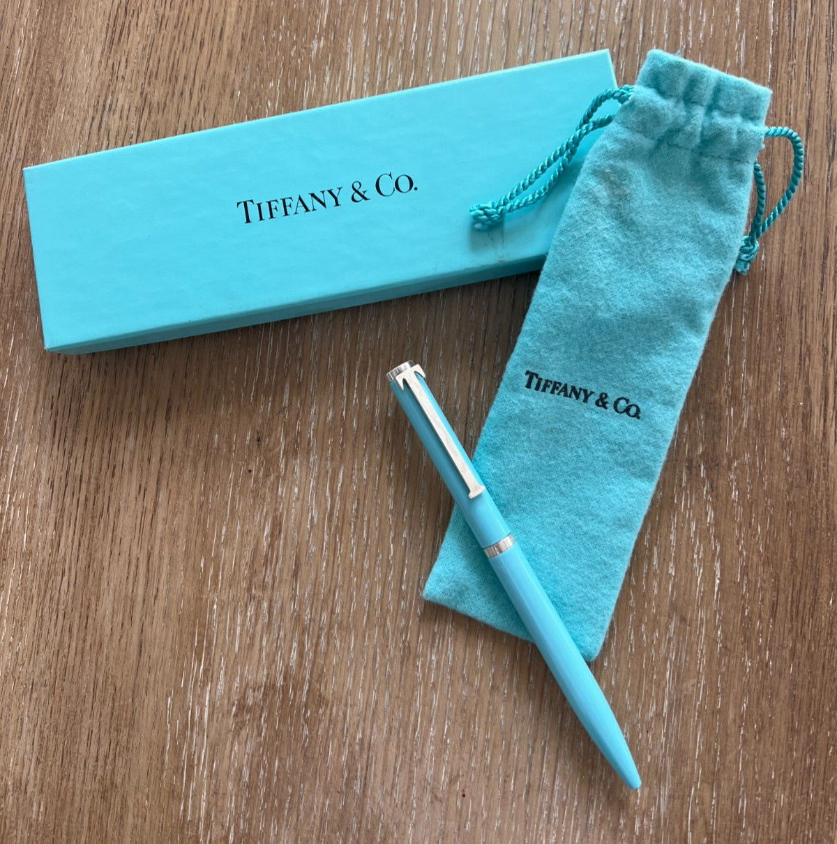 Tiffany & Co Blue Executive Ballpoint Silver «T» Pen ( Box & Pouch)