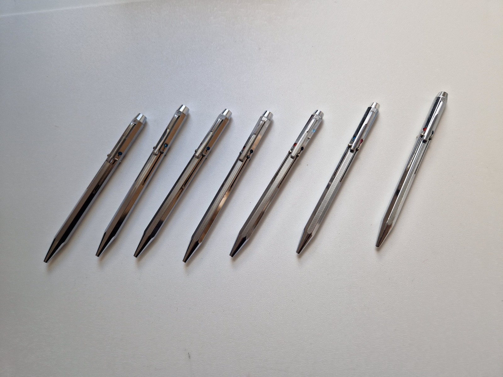 Vintage 4-Color Ballpoint Pens – Lot of 7 – Retro Multi Pen Set – Chrome Style