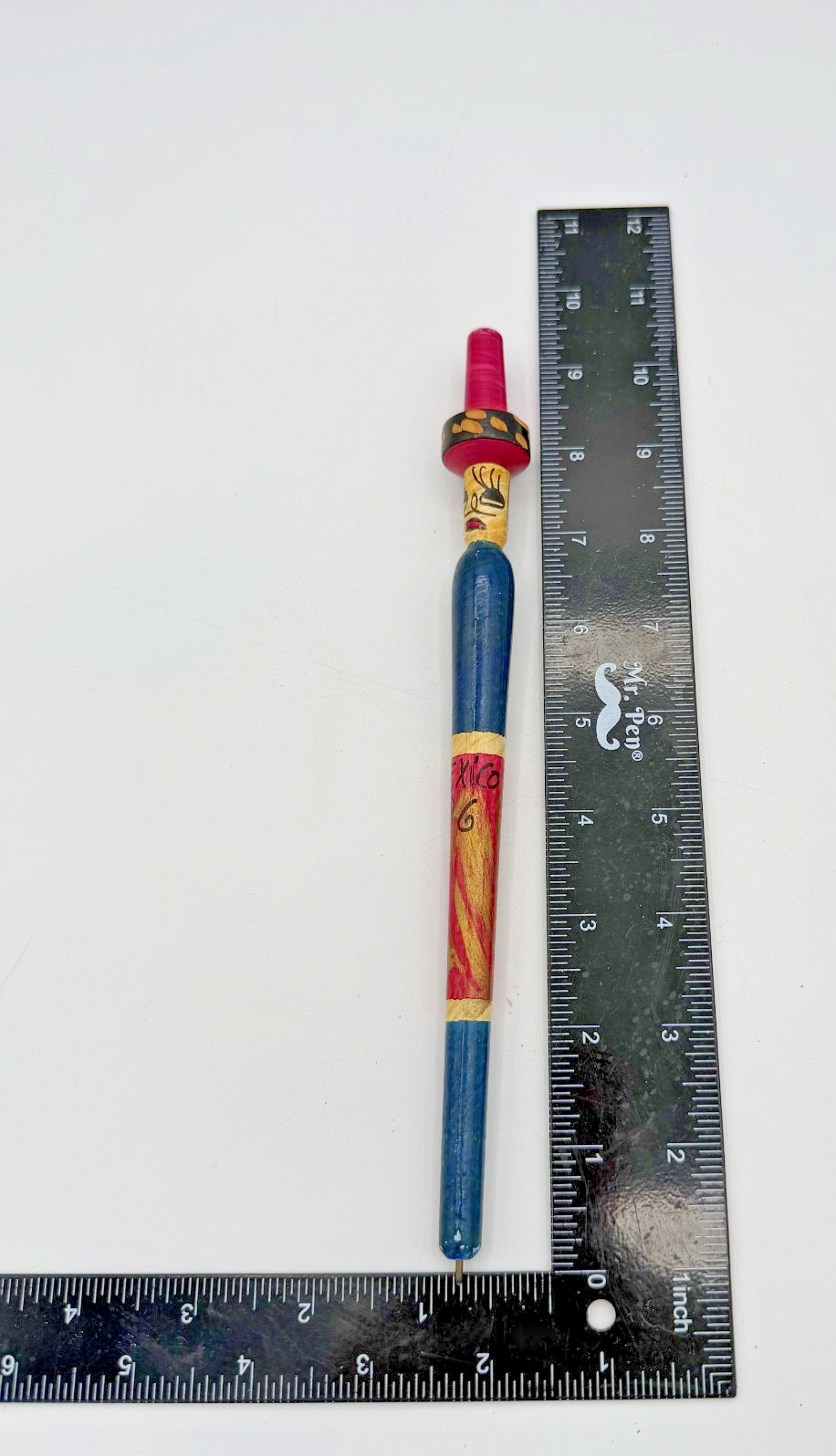 Vintage Mexico Souvenir Pen 9 Inches No Ink 1986 Wooden Painted pen With face