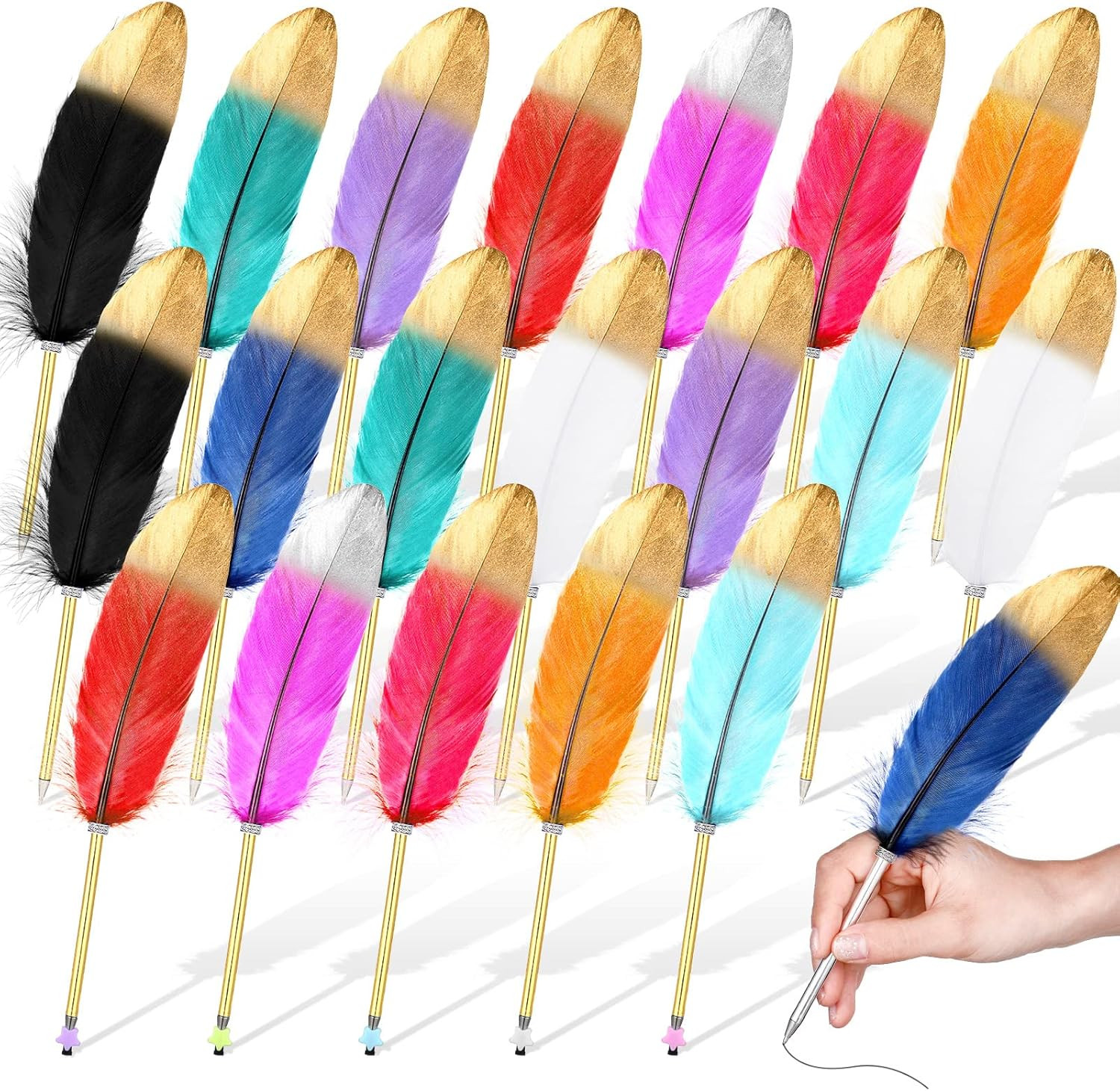 20 Pcs Feather Quill Pens Feather Ballpoint Pen Black Ink Vintage Quill Pen Wedd