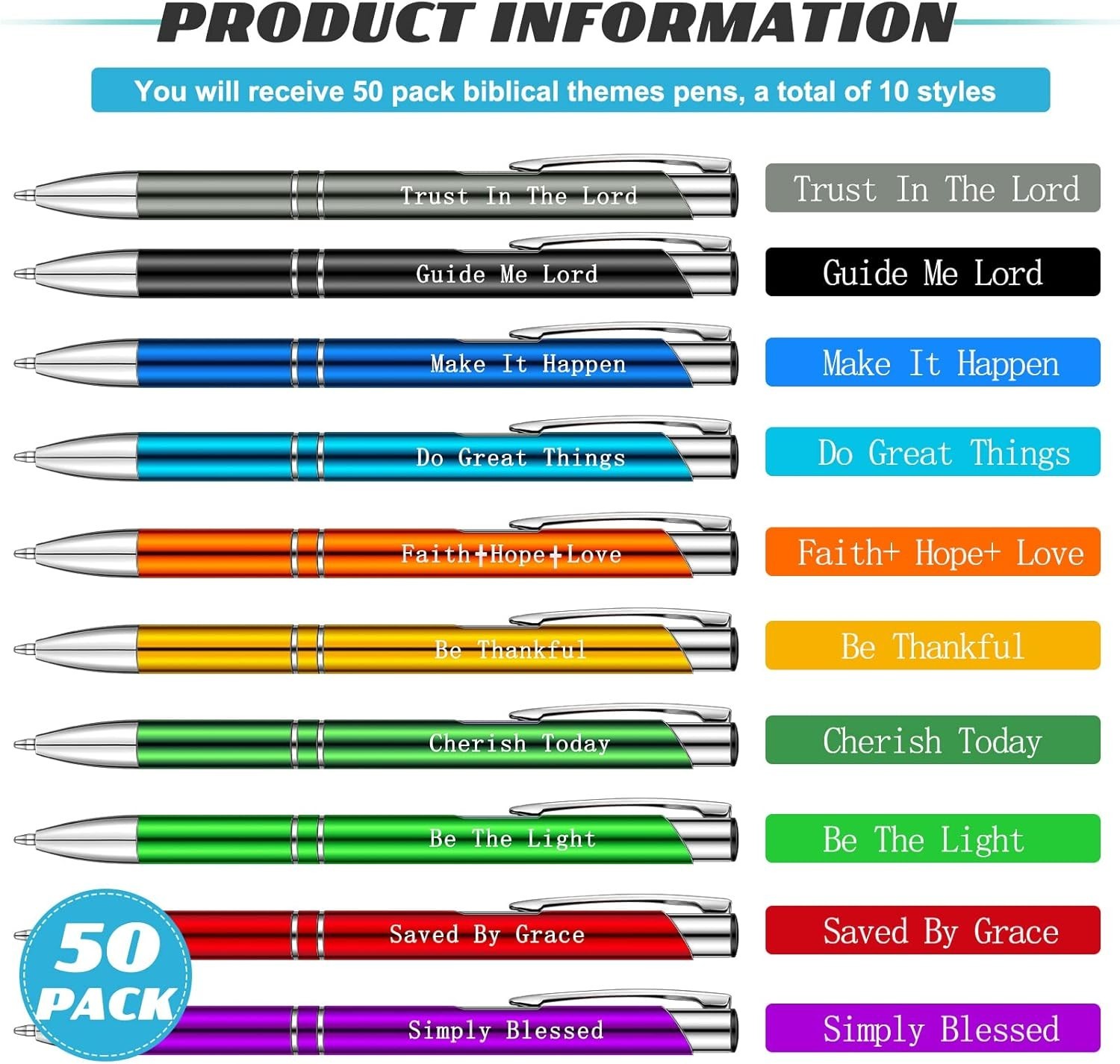10 Pcs Bible Verse Pens, Inspirational Scripture Ballpoint Pens, Black Ink