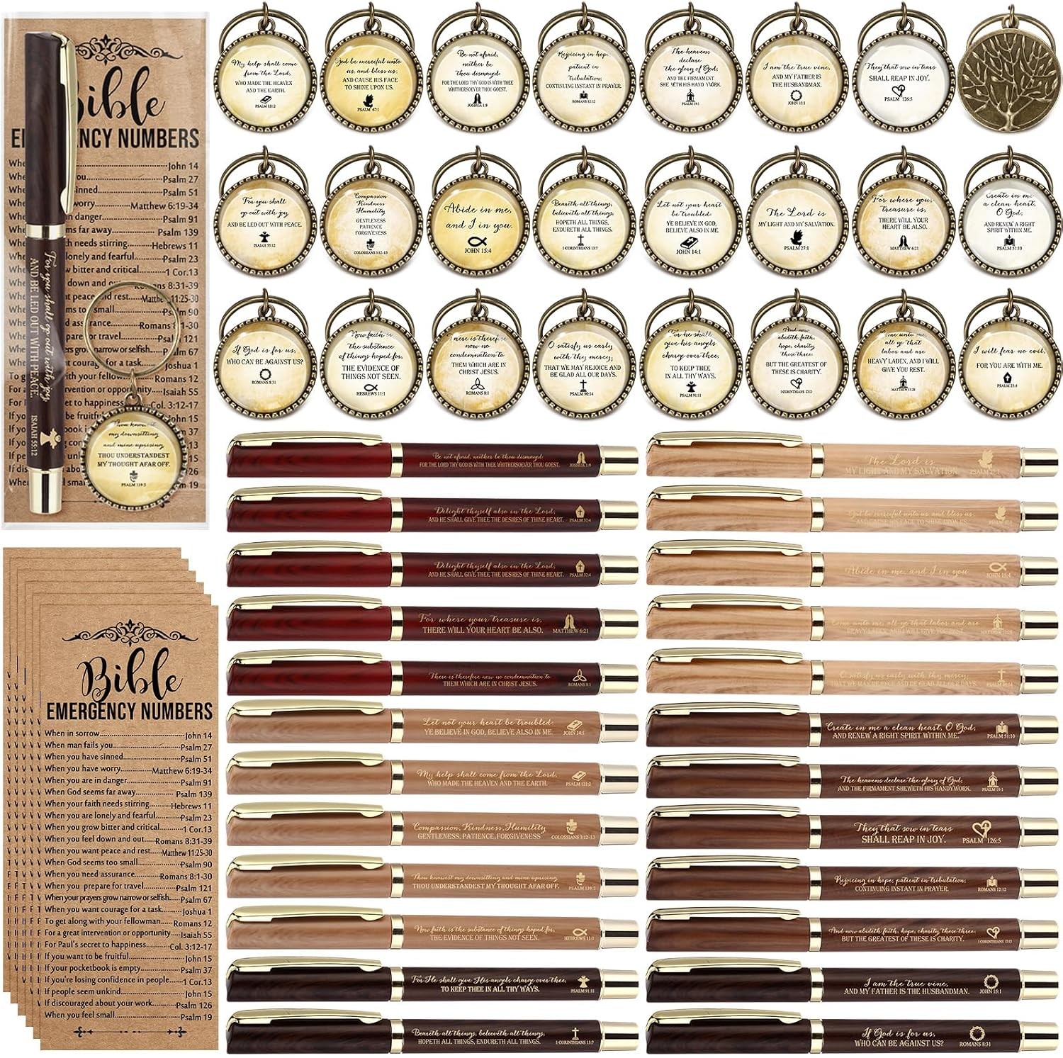 75 Pcs Christian Gifts Bulk: 25 Pens, 25 Keychains, 25 Bookmarks