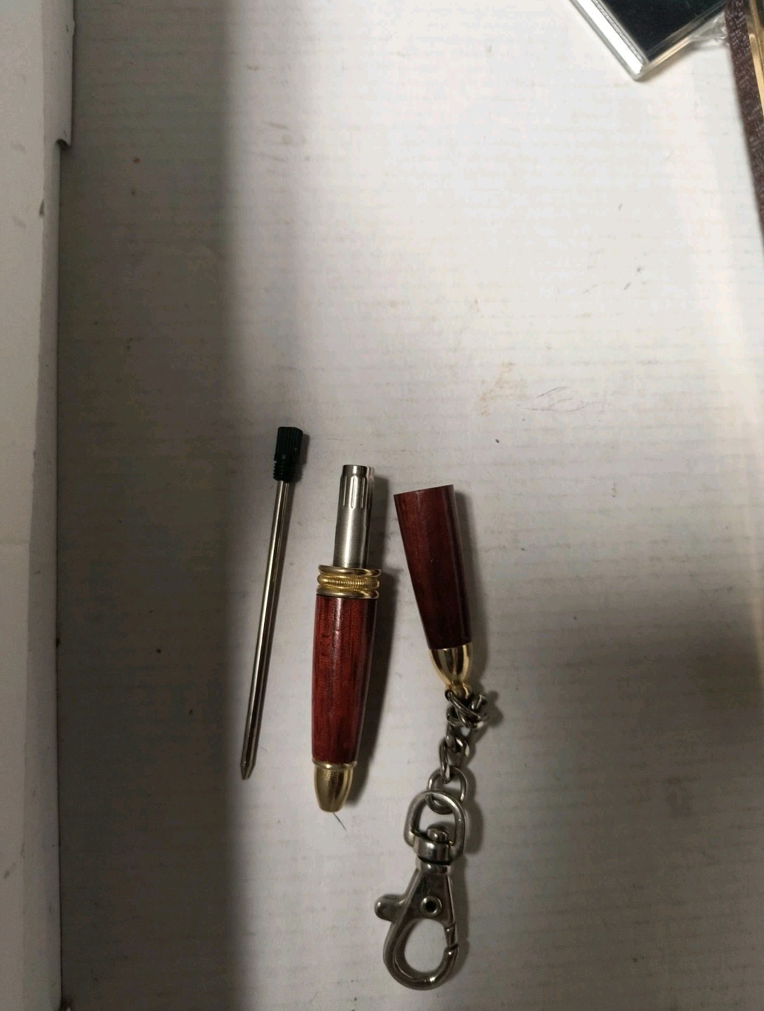 Rose Wood Mini Twist Pen, Pocket-Size With Chain & Clasp, Working Condition.