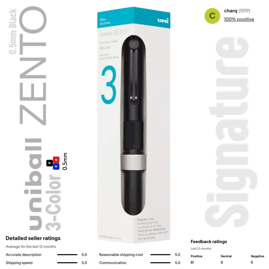 Uniball Zento Signature Three Color Pen 0.5mm Black Multi-pen -=NEW=-