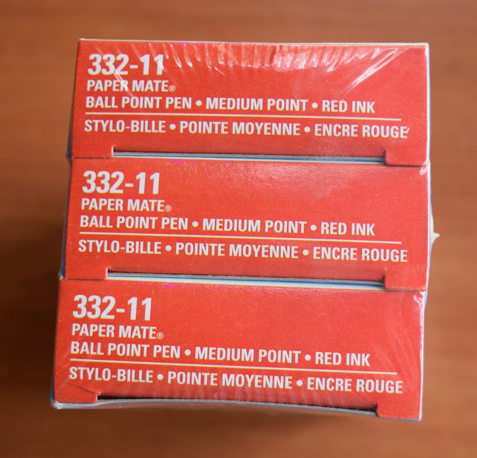 VINTAGE 1995 PAPER MATE BALL POINT STICK PEN 333-11 MEDIUM RED 36 TOTAL GILLETTE