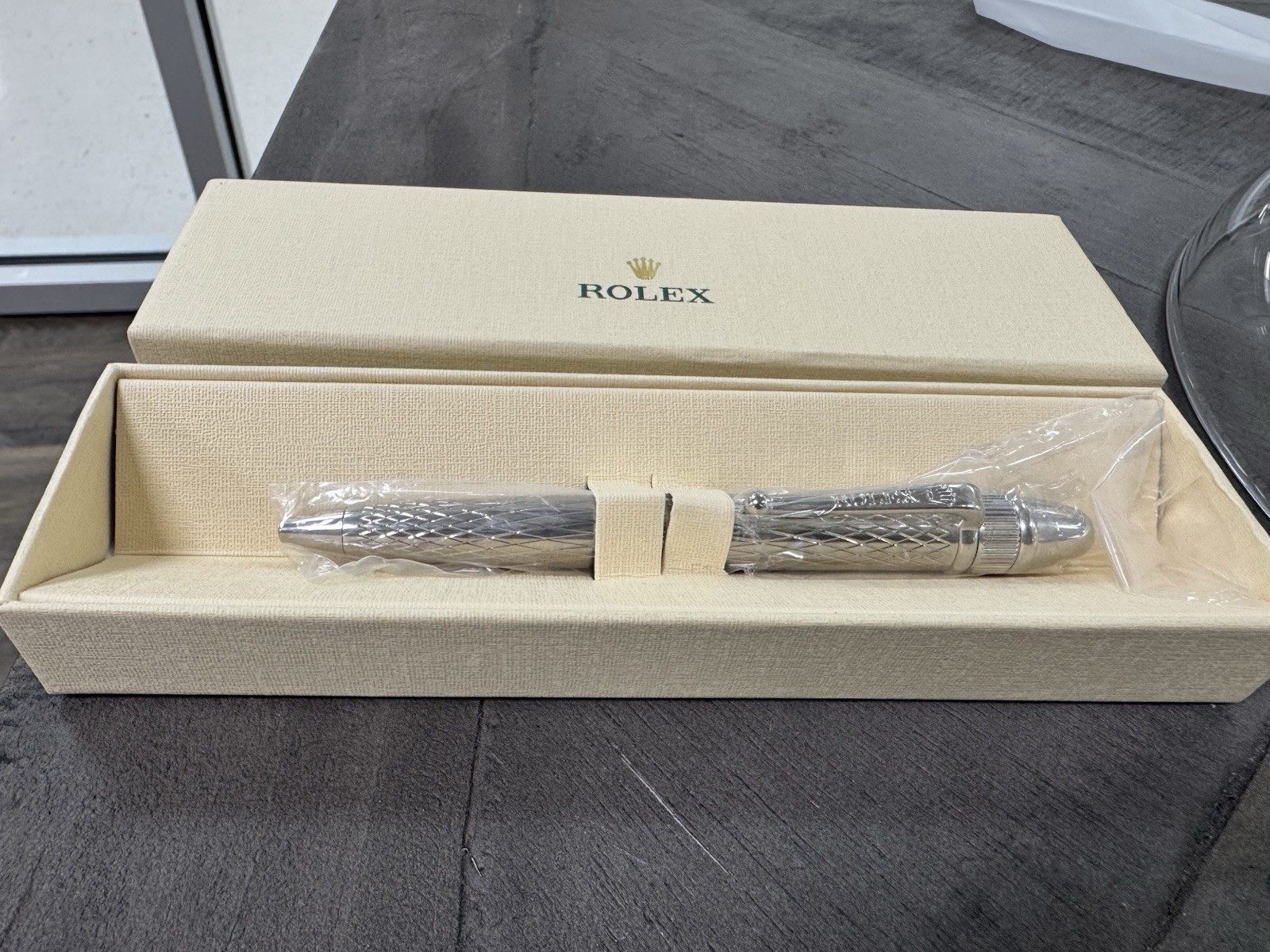 Rolex Metal Ballpoint Pen Chrome Trim Silver Tone with Collectible Branded Box