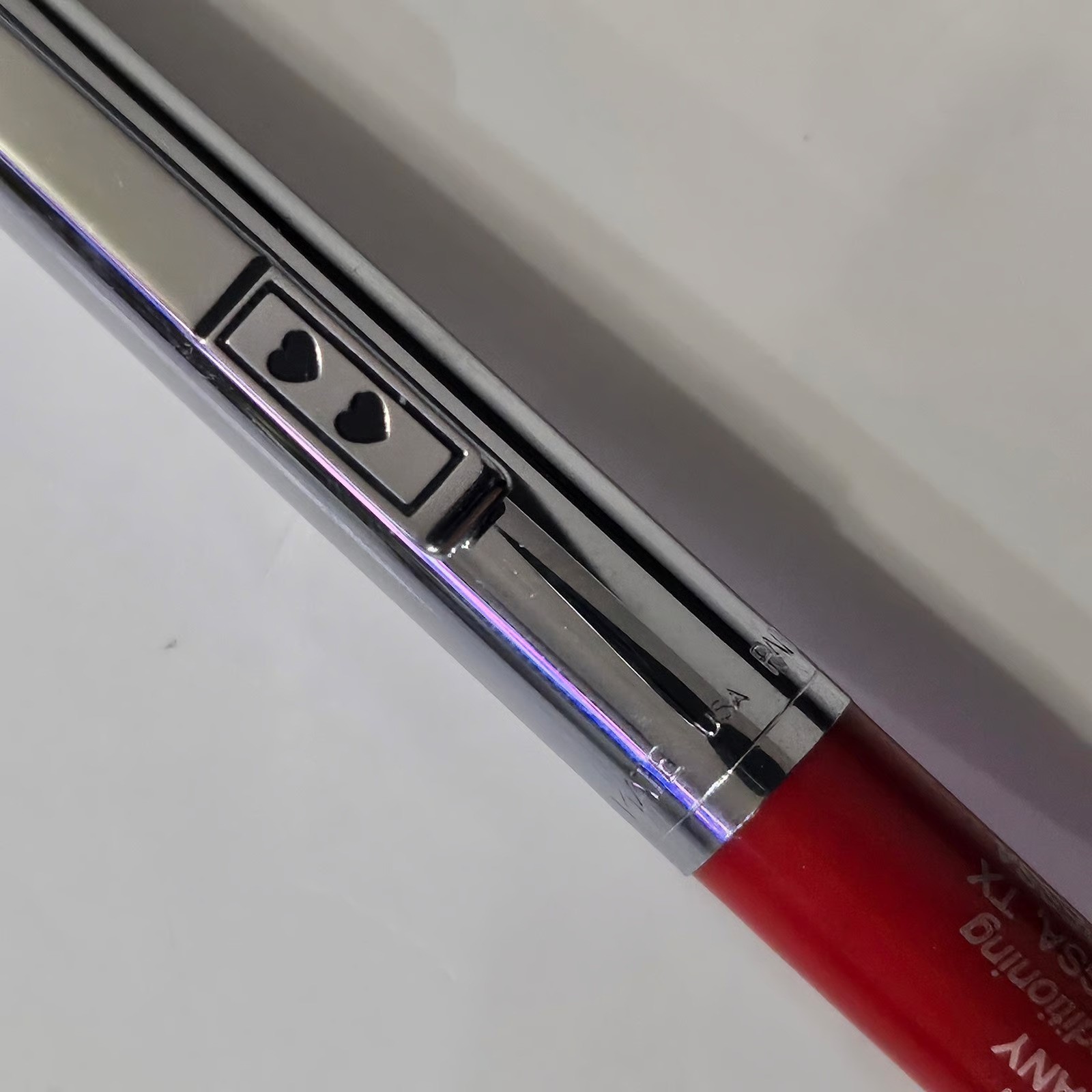 Vintage Paper Mate Double Heart Ballpoint Pen Regular Grip Red And Chrome