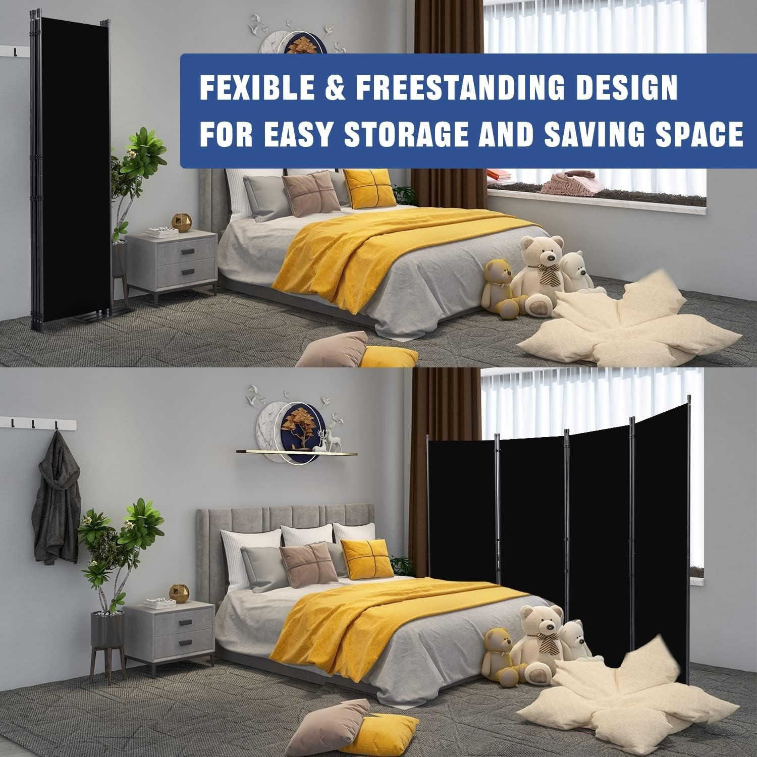 Biombo separador plegable 4 paneles 6FT, divisor de habitación portátil, Nuevo