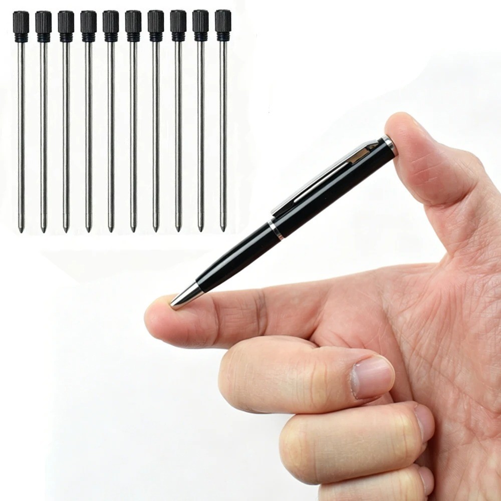 Mini Metal Retractable Ballpoint Pen 0.7mm Pocket Travel Black Blue Ink
