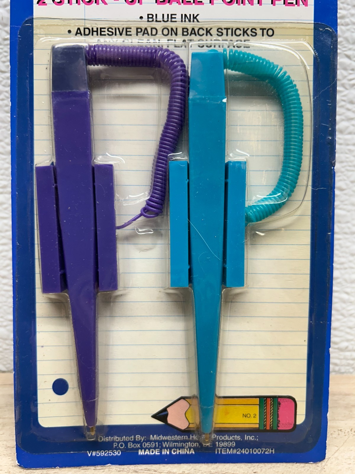 Vintage 2 Stick-Up Ball Point Pen Set Blue Ink Adhesive Pad On Back