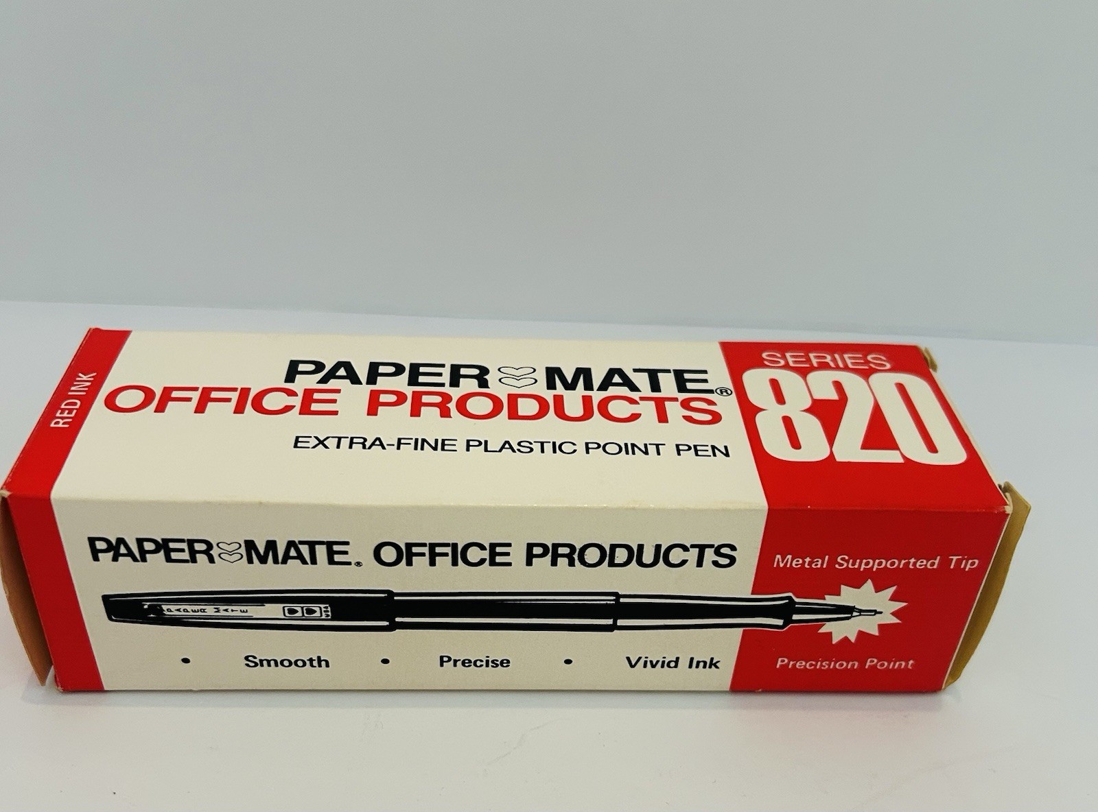SET OF 12 ~ RED Paper Mate Extra Fine Plastic Point Pens 822-11 Paper-mate NOS