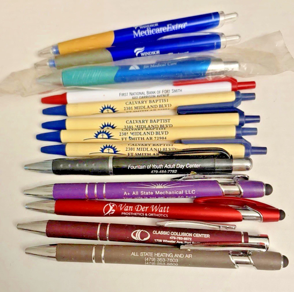 Company Logo Branded Pens Old Vintage Pen Lot of 12 One Dozen Various Styles