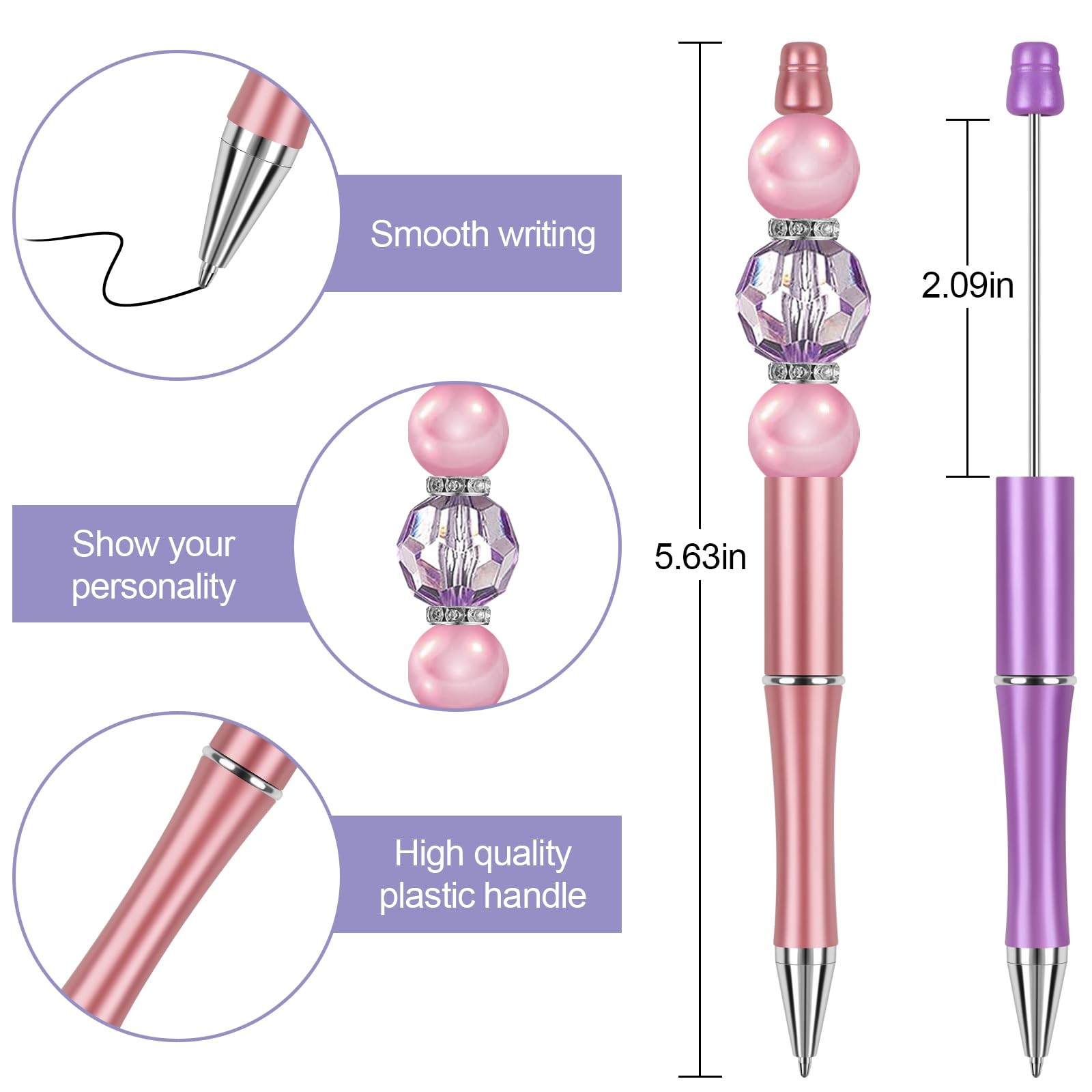15 PCS Beadable Pens Set, Colorful DIY Ballpoint Pens, Black Ink, Creative Gifts