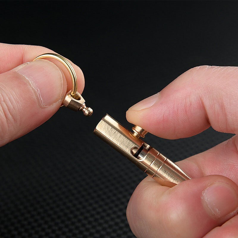 Mini Pocket Keychain Detachable Brass Bolt Action Ball Pen Signature Outdoor EDC