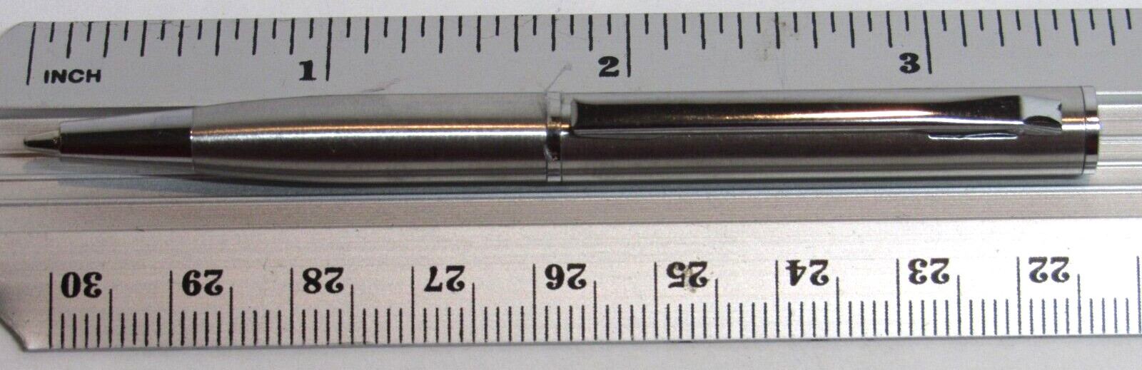 SET OF 2 SUPER MINI BRUSHED CHROME METAL BALLPOINT PEN+2 EXTRA REFILLS