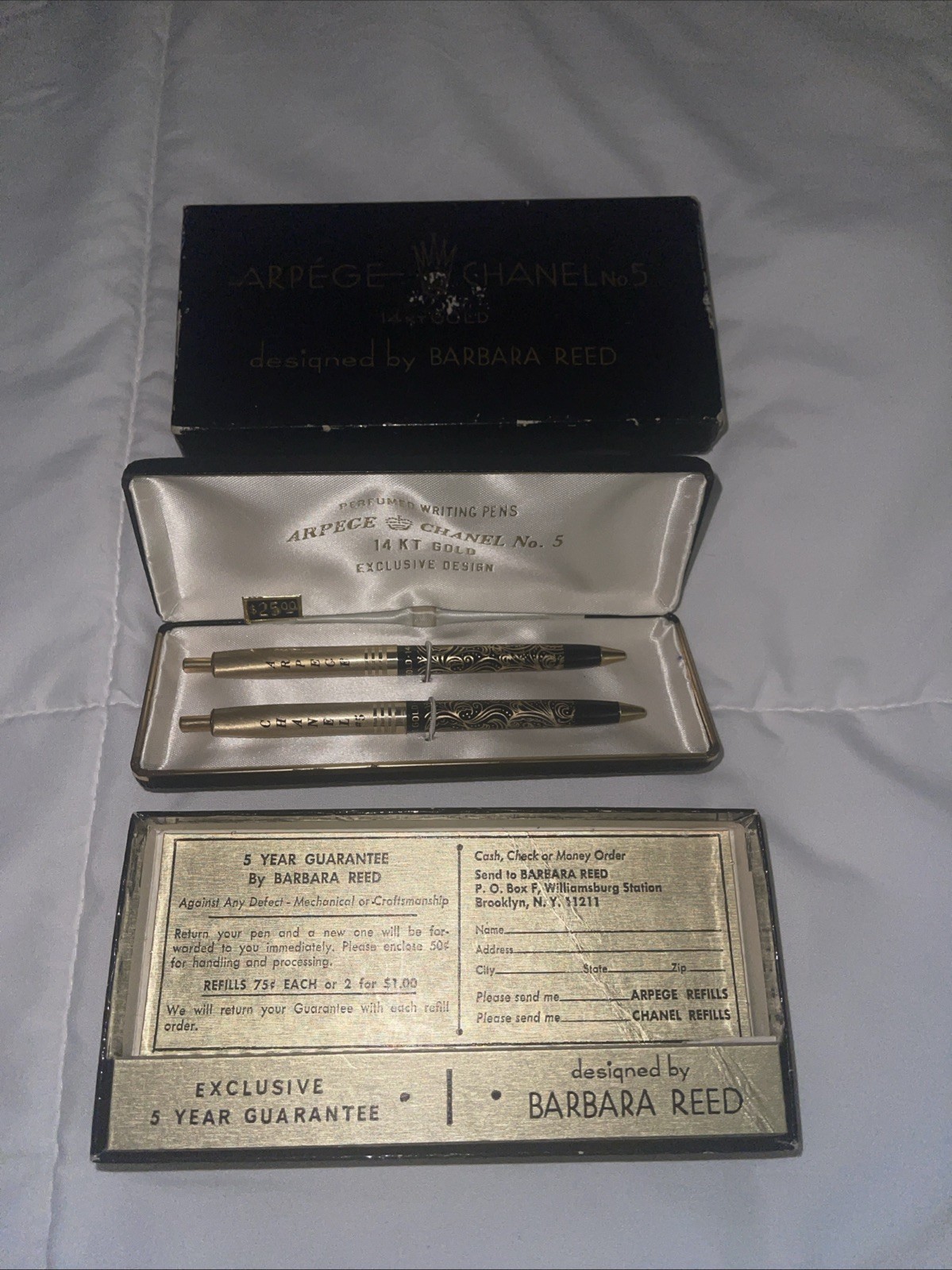 RARE! Arpege Chanel No.5 14k Gold Ballpoint Pen Set in Original Packaging