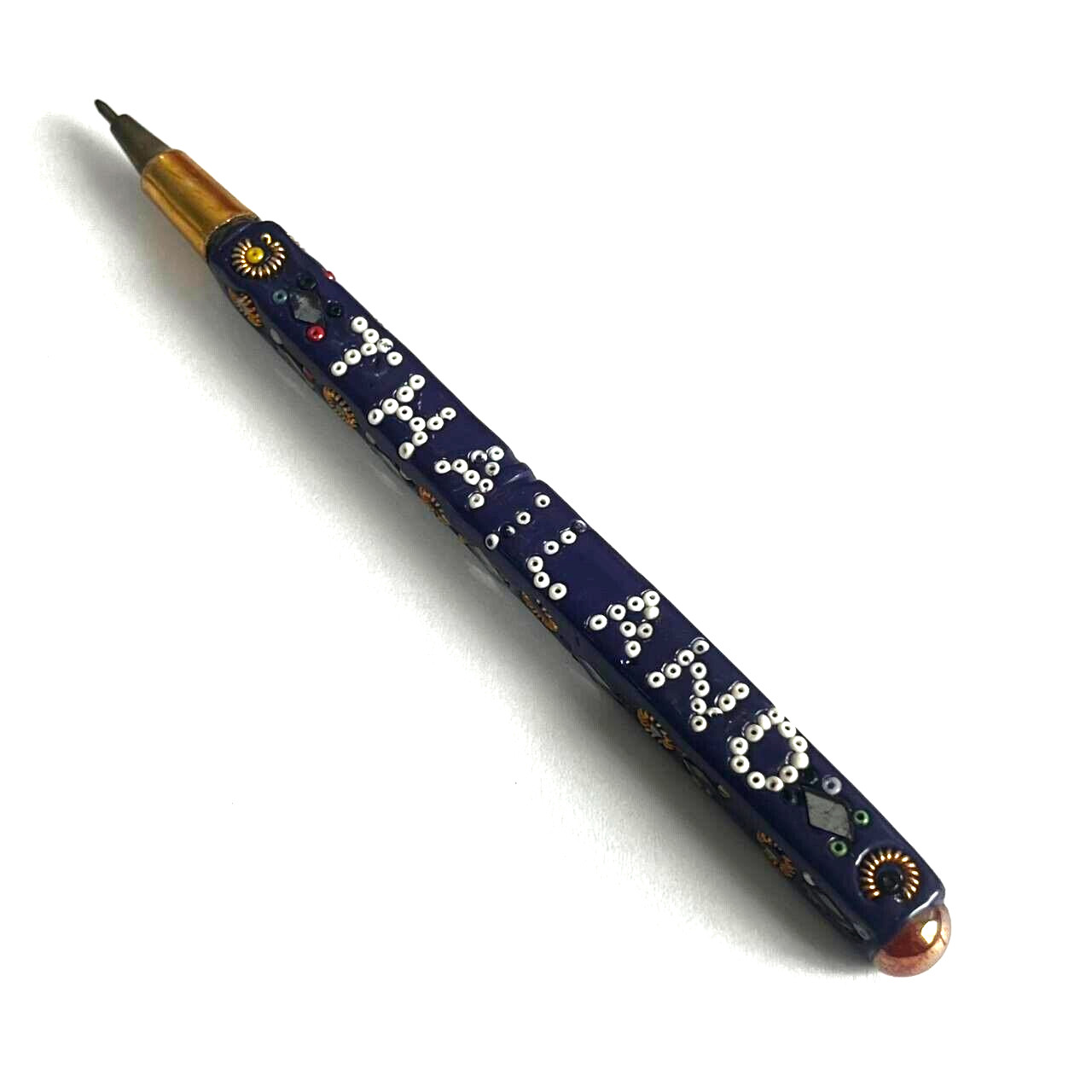 Vintage Rare Bangkok Handmade Beaded and Diamond cut mirrored Ballpoint Pen