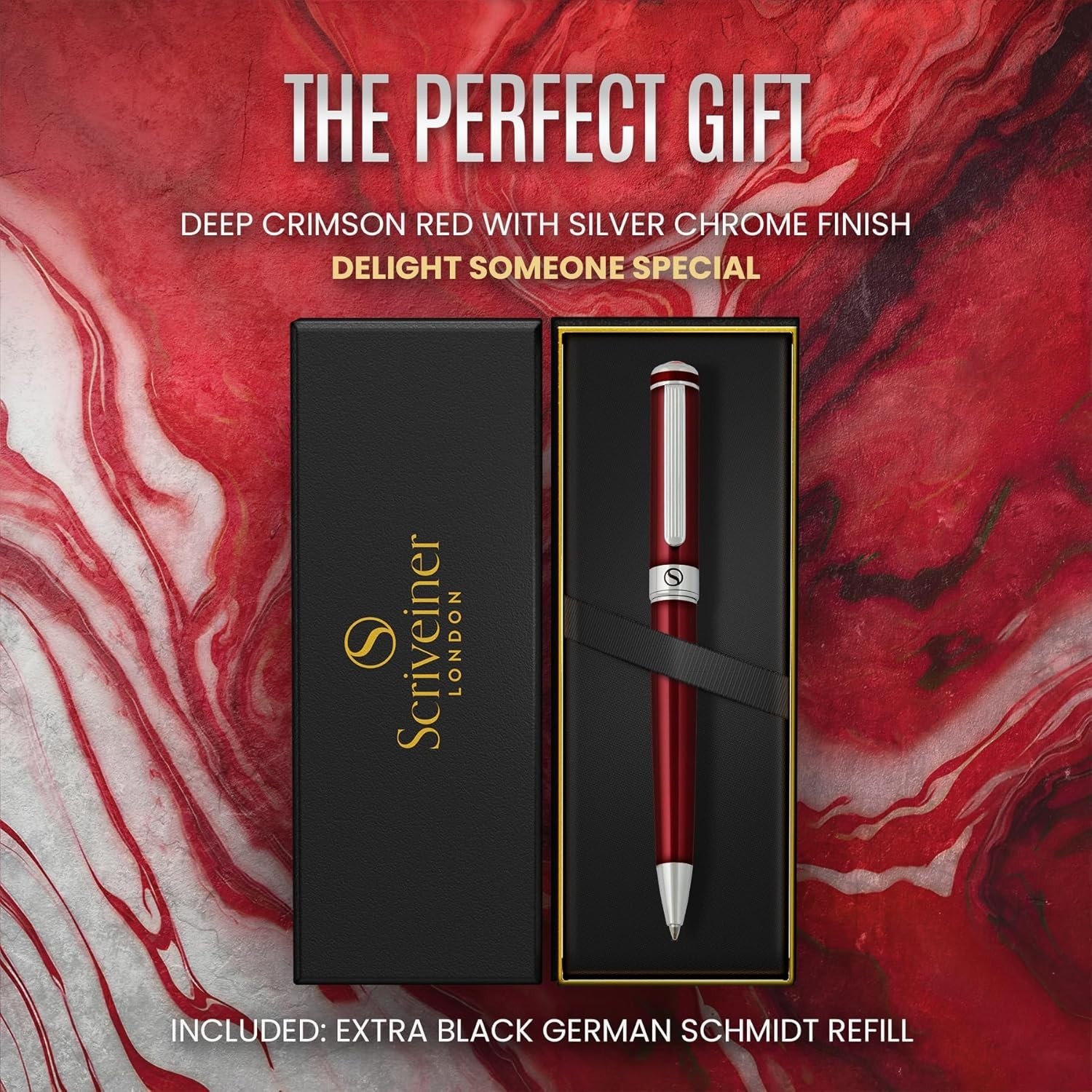 Crimson Red Lacquer Ballpoint Pen – Luxury Chrome Executive Gift, Schmidt Refill