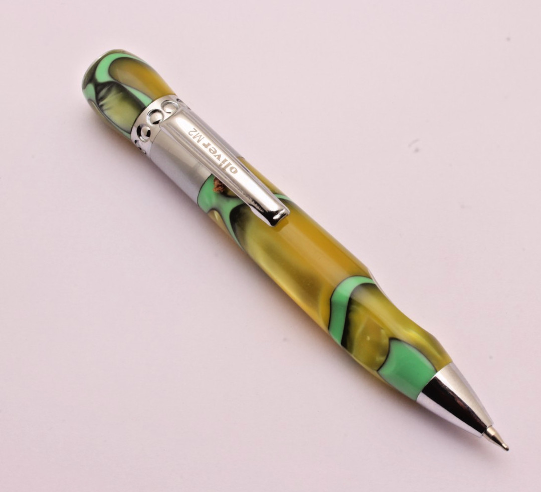 Oliver M2 Marble Acrylic Body Mini Size Ballpoint Pen With Chrome Trims NEW