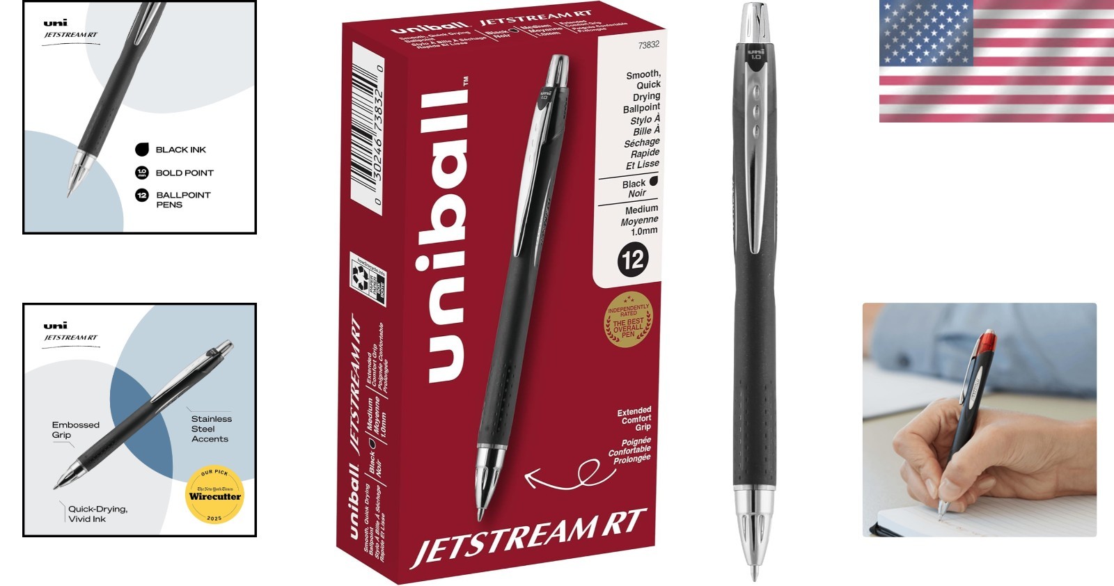 Smooth Hybrid Ink Ballpoint Pens 1mm Medium Point Black Water Resistant 12 Count