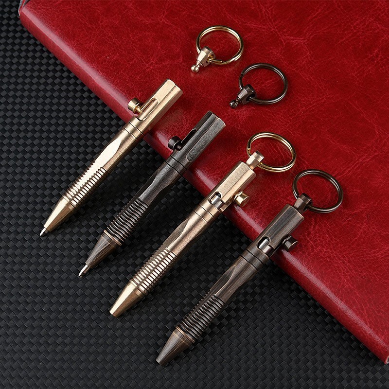 Mini Pocket Keychain Detachable Brass Bolt Action Ball Pen Signature Outdoor EDC