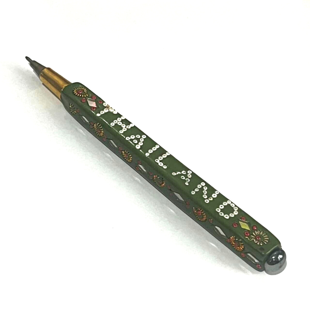 Vintage Rare Bangkok Handmade Beaded and Diamond cut mirrored Ballpoint Pen