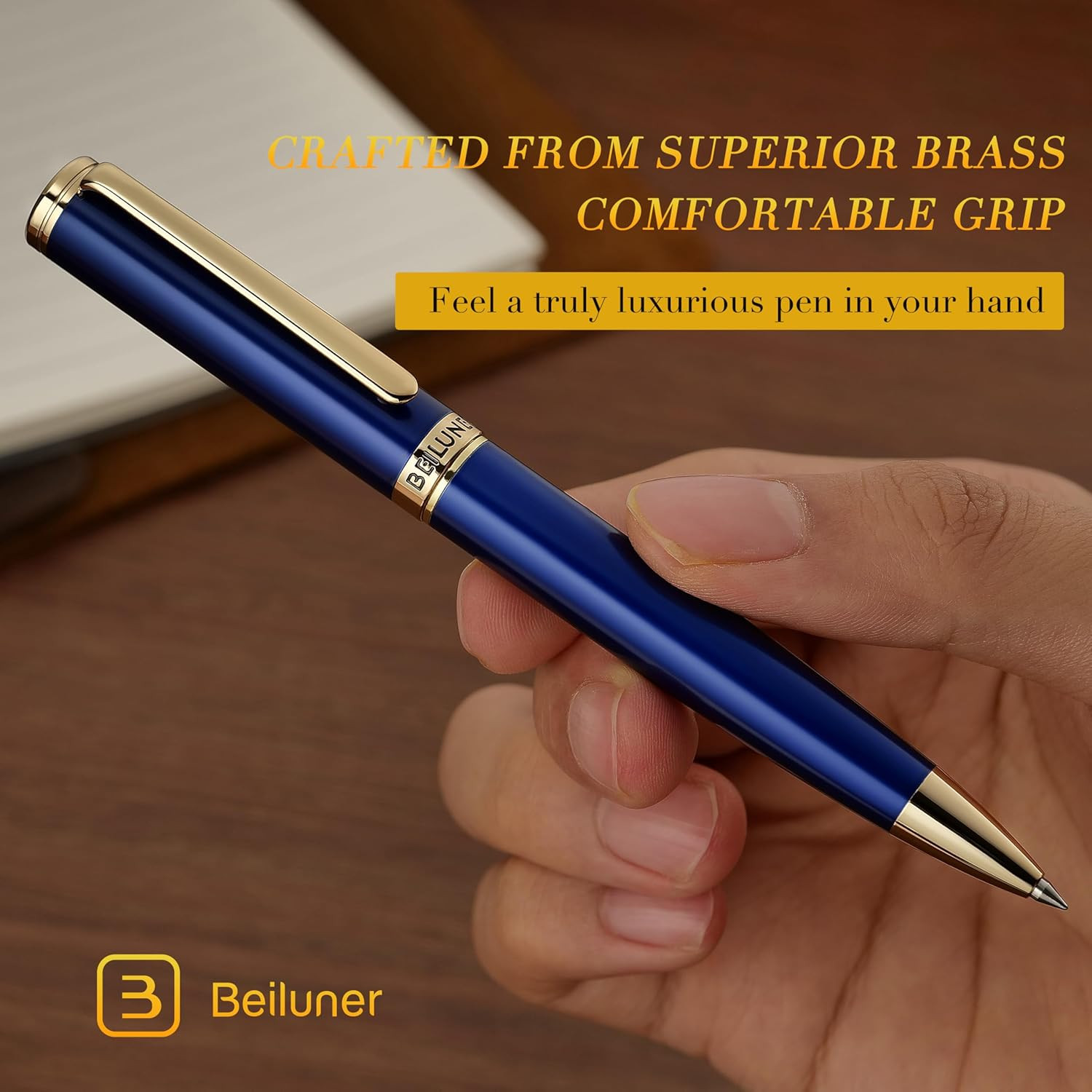 BEILUNER Blue Lacquer Gel Pen – Stunning Luxury Pen with 24K Gold Finish, ADMOK