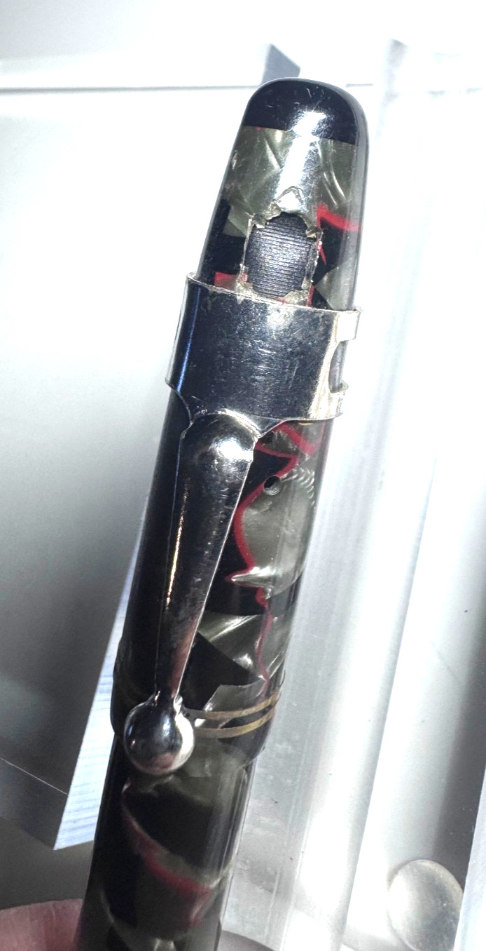 PARKETTE VINTAGE CELLULOID MECH PENCIL BLACK GREY SILVER RED COLLECTIBLE ANTIQUE