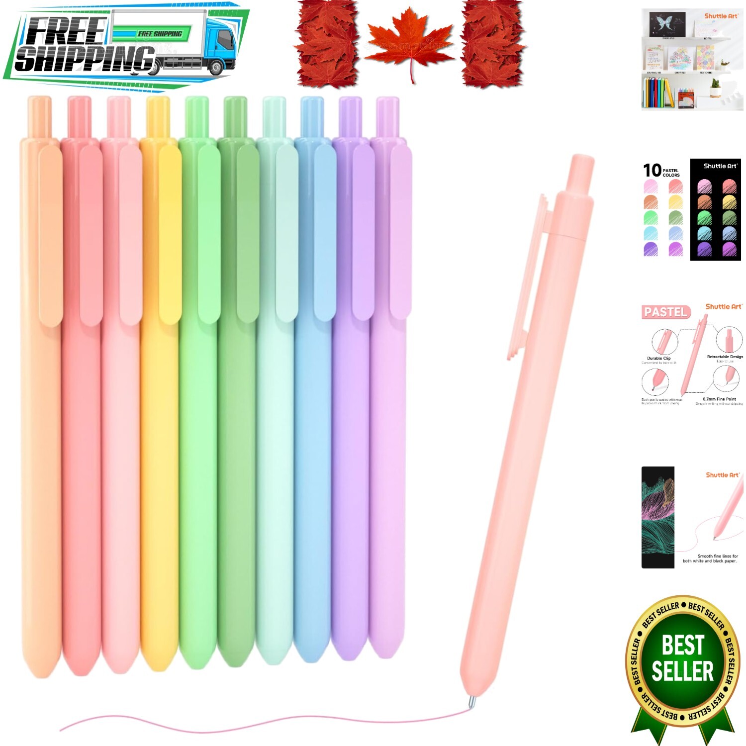 10 Versatile Pastel Ink Pens with Durable Clips – Ideal for Writing & Sketching