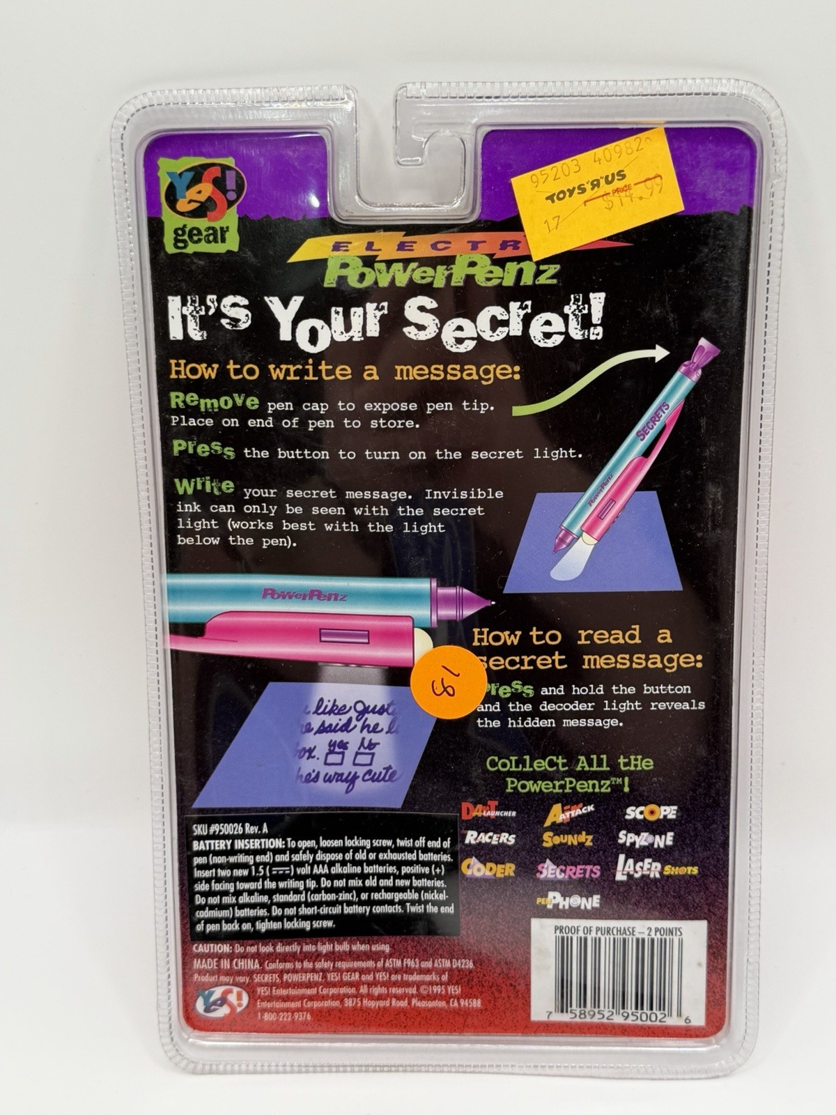 Electro Powerpenz Pen Secrets 1995 Yes Gear Blue Purple Pink Vintage Rare New
