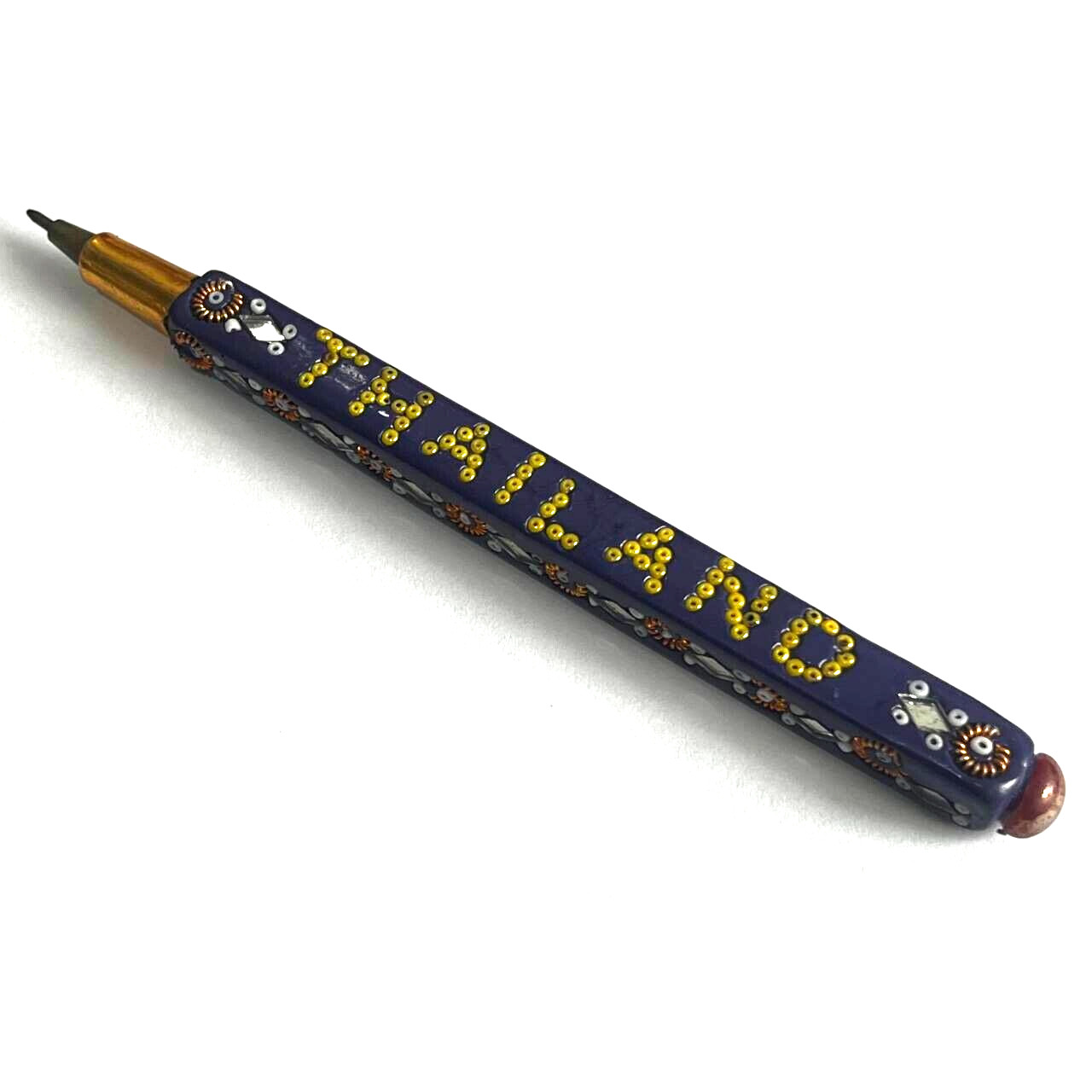 Vintage Rare Bangkok Handmade Beaded and Diamond cut mirrored Ballpoint Pen