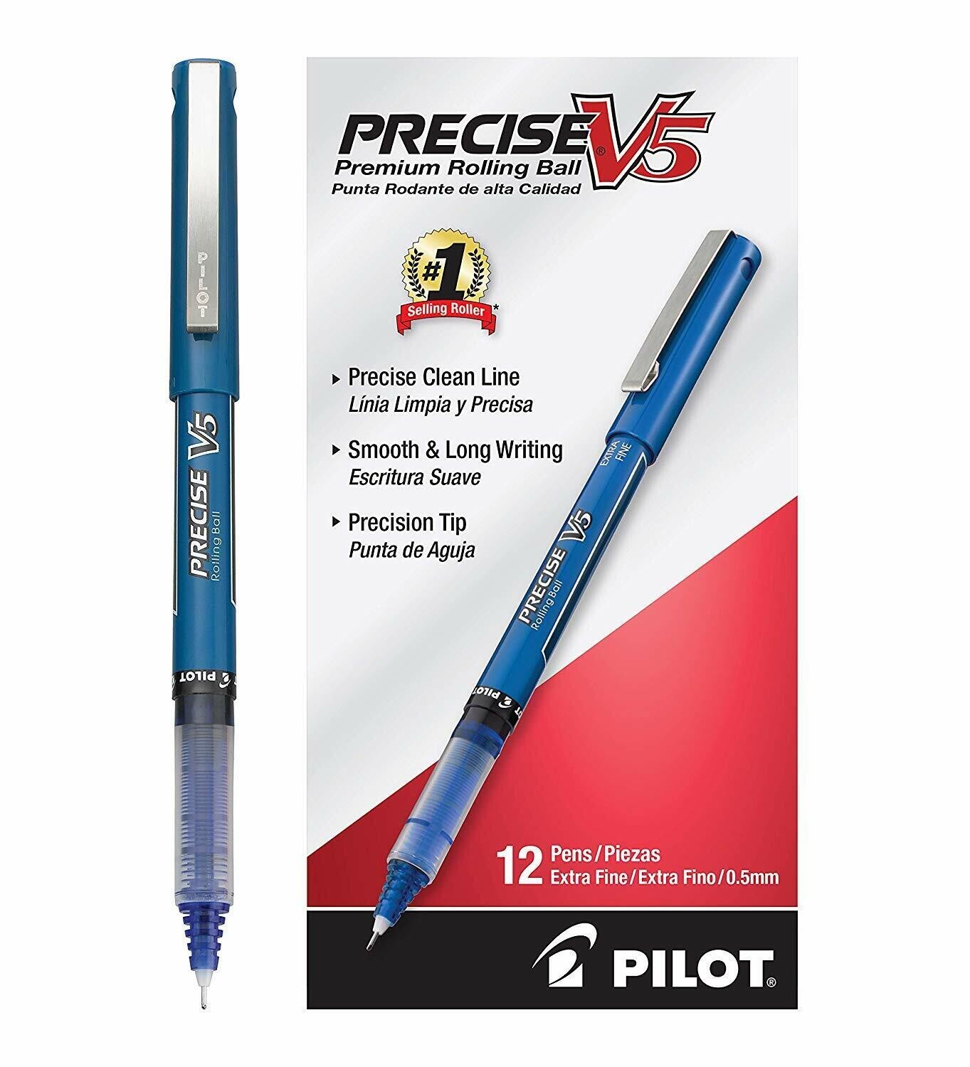 12 Pack – Pilot Precise V5 Stick Rolling Ball Pens, Precision Point Ink, .5mm