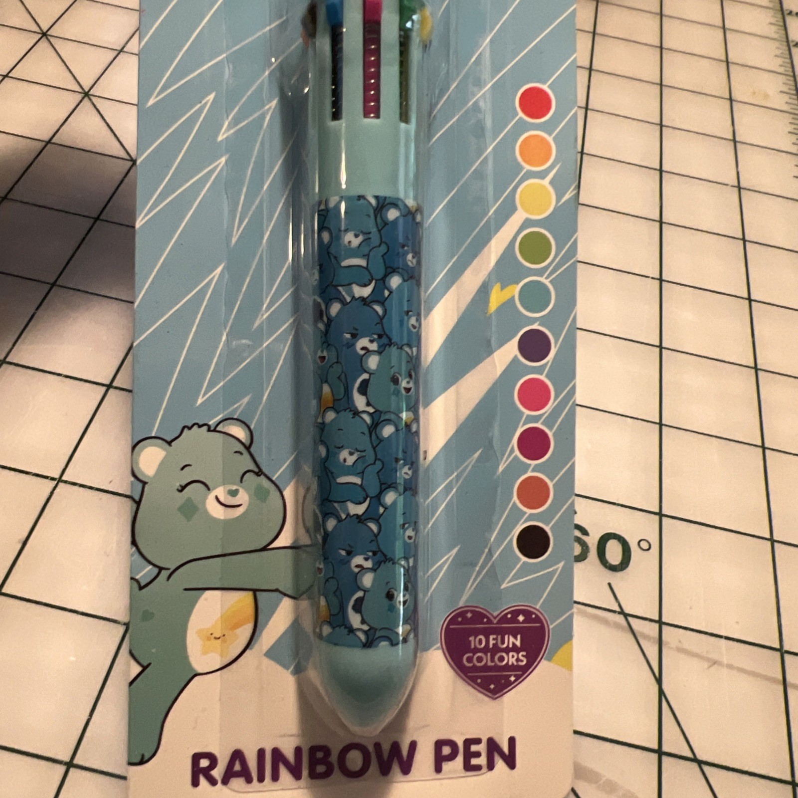 NEW Care Bears Blue Rainbow Pen Grumpy Bear Topper 10 Colors Stationery
